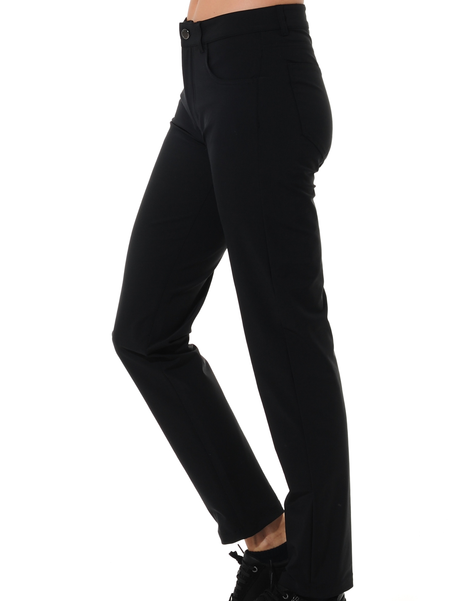 4way stretch long straight cut pants black