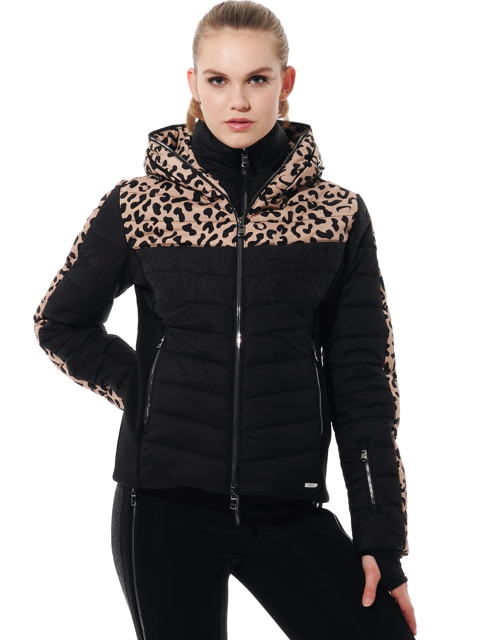 ski jacket with print details black/taupe 