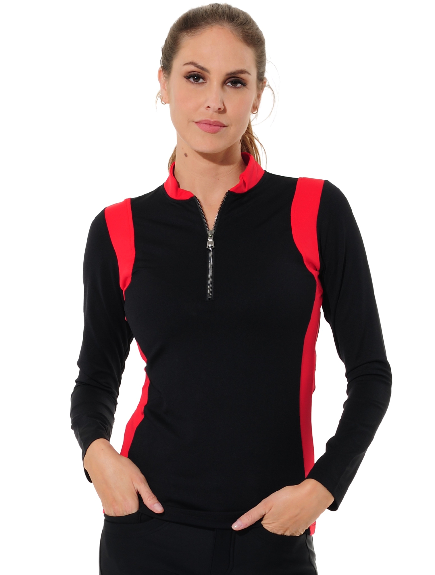 Jersey zip polo shirt black/red 