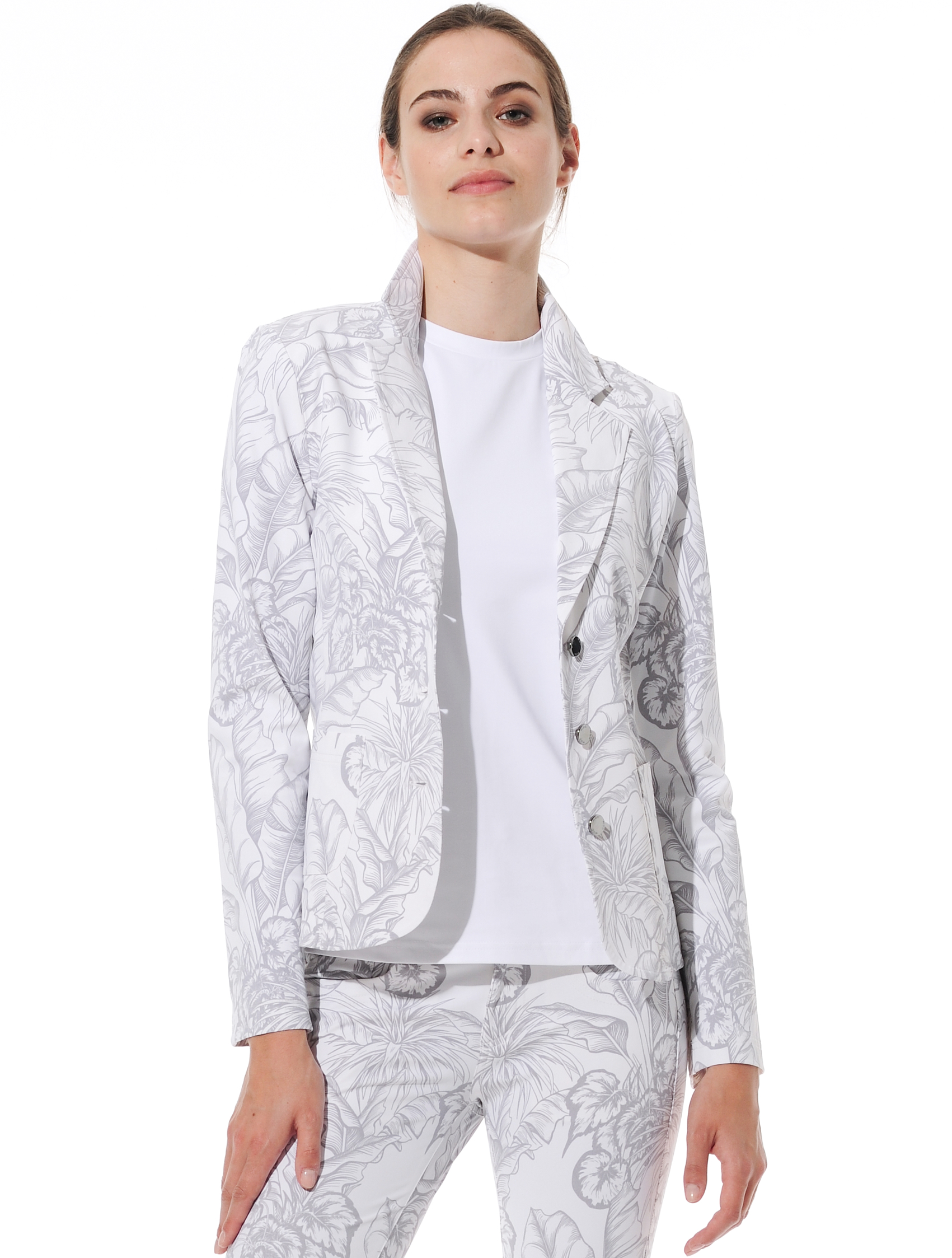 Tropical Leaves print blazer grey 