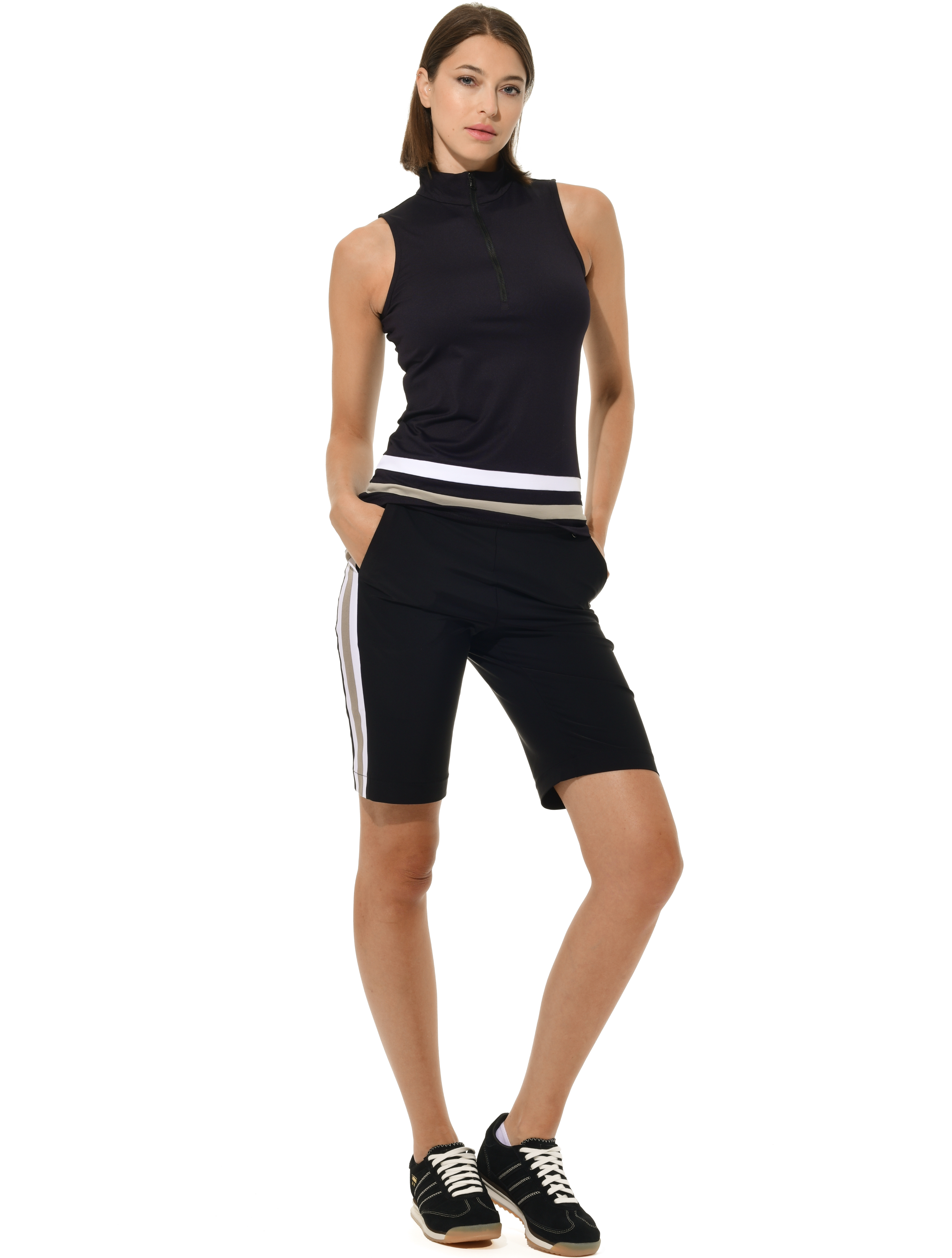 Jersey zip polo shirt black/sage grey/white