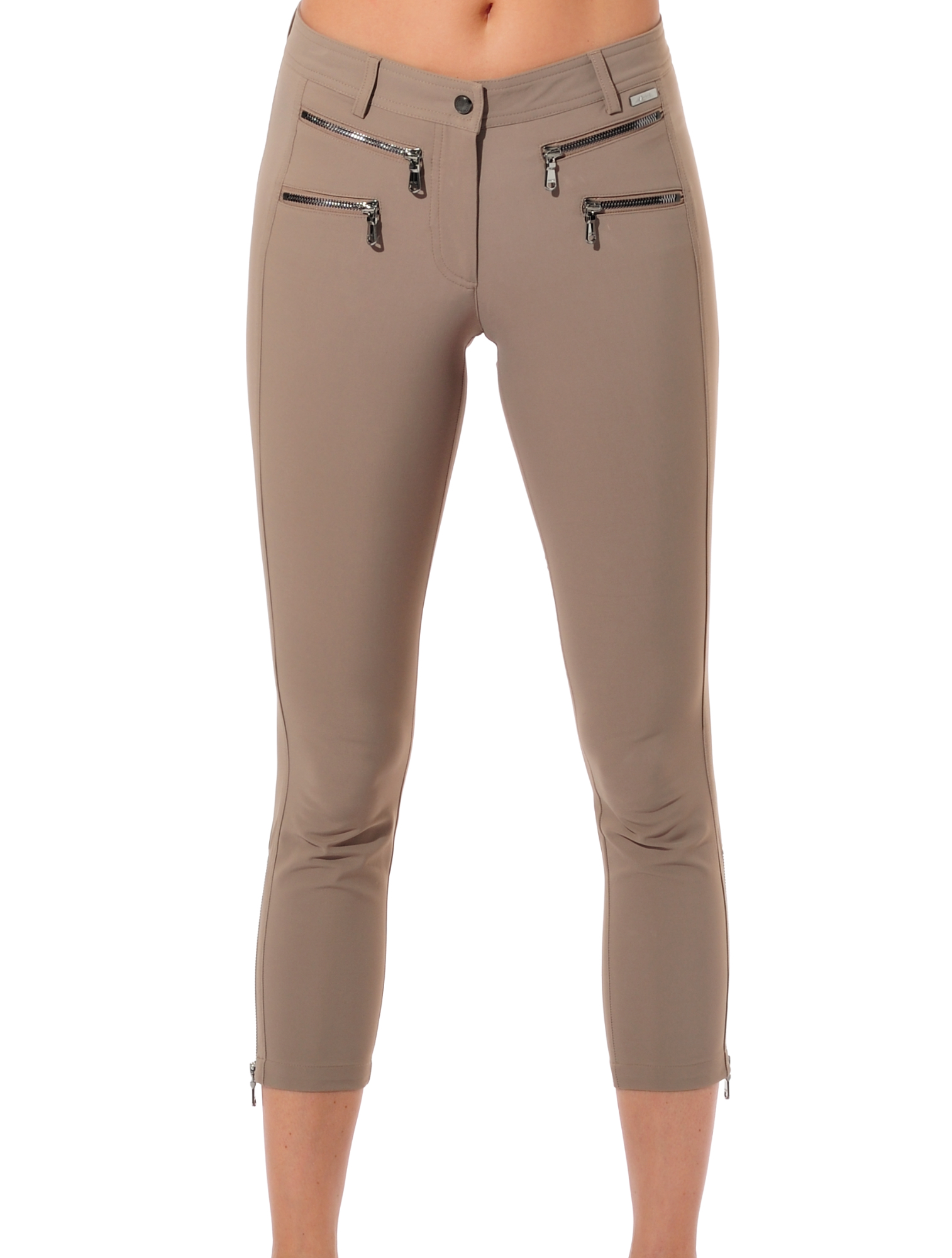 4way stretch double zip cropped pants toffee 