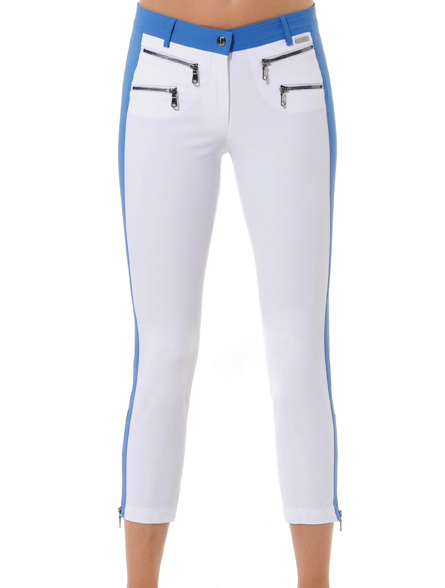 4way stretch double zip cropped pants white/ibiza