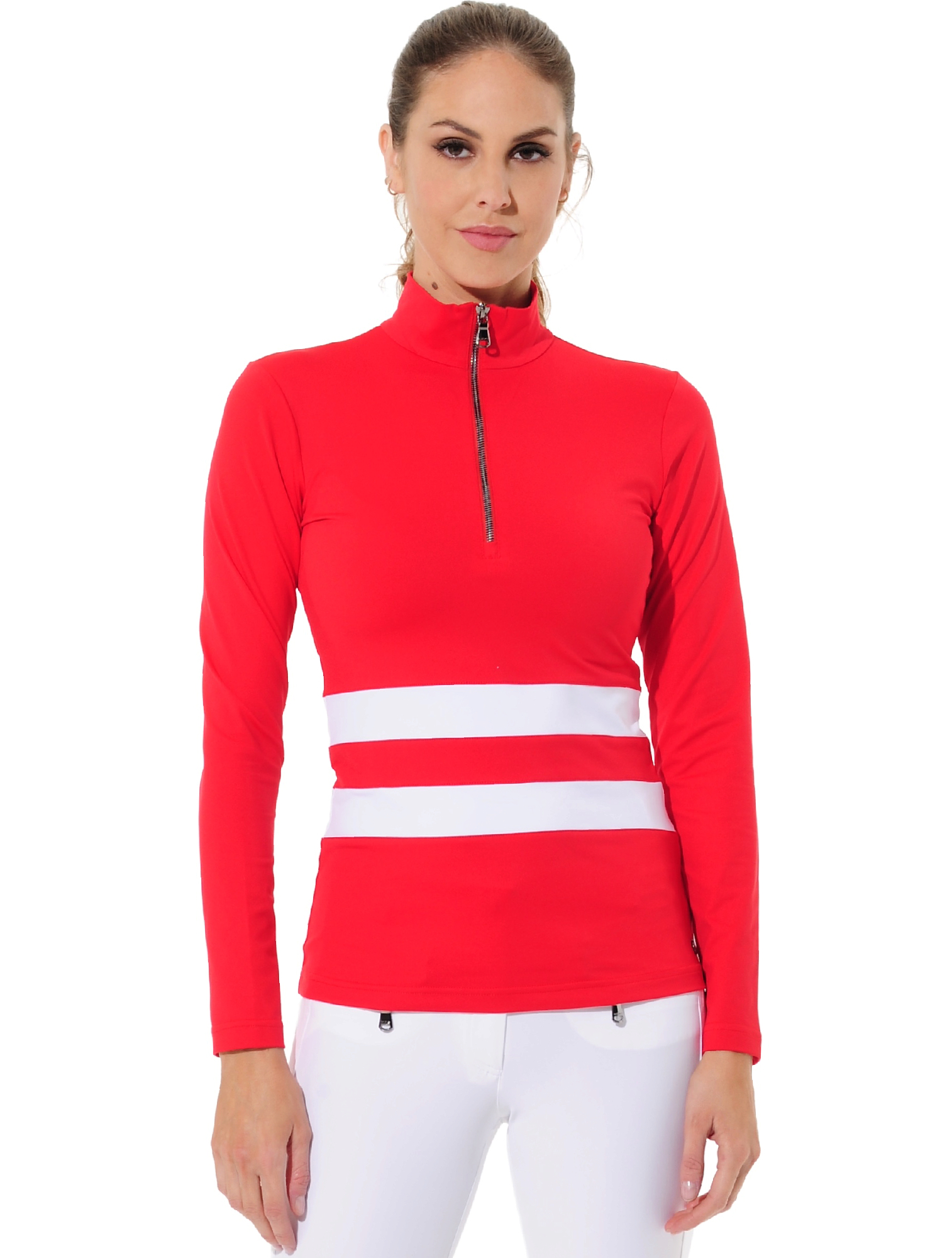 Jersey Zip Golf Poloshirt red/white