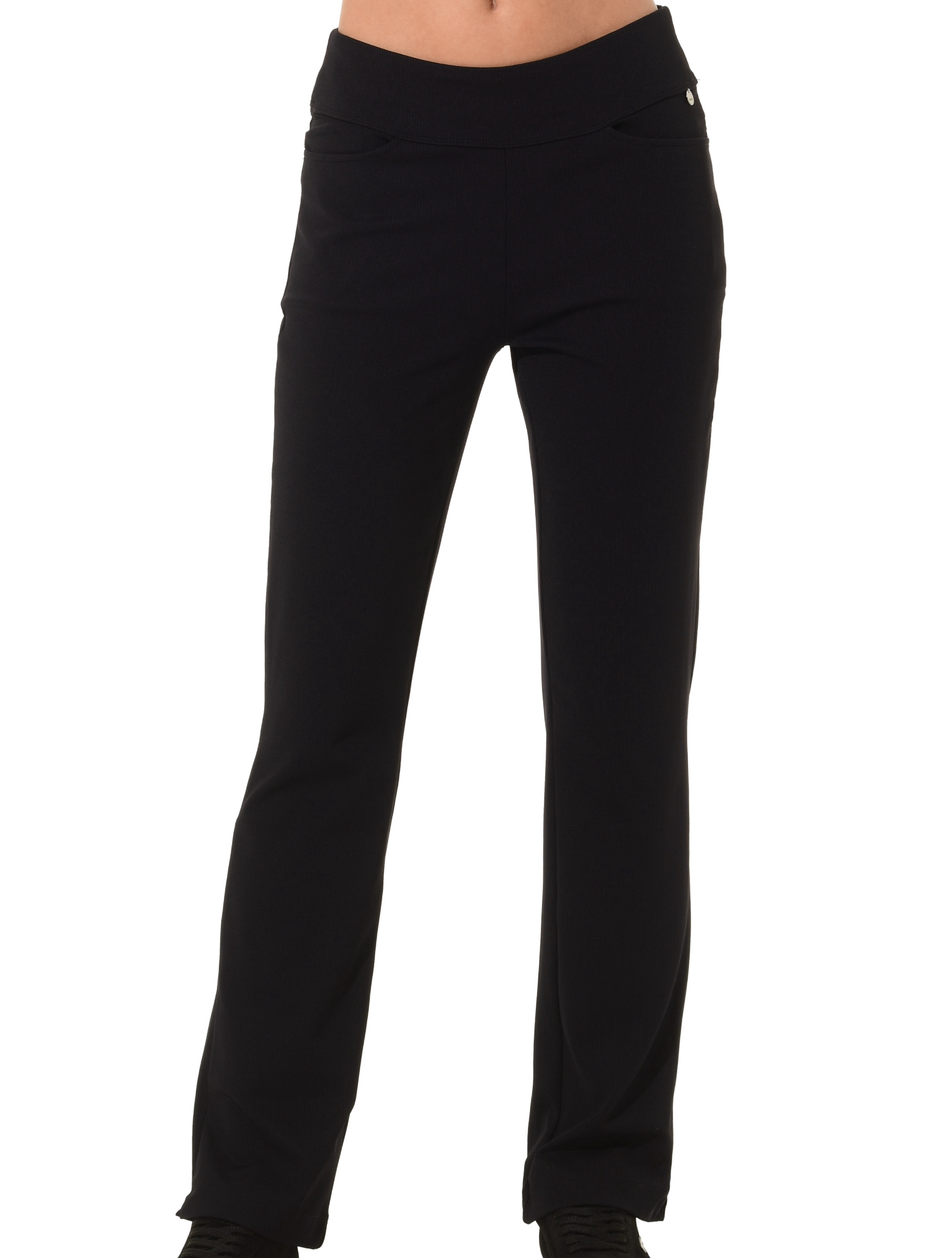 Vertical Rib Jersey straight leg leisure pants black
