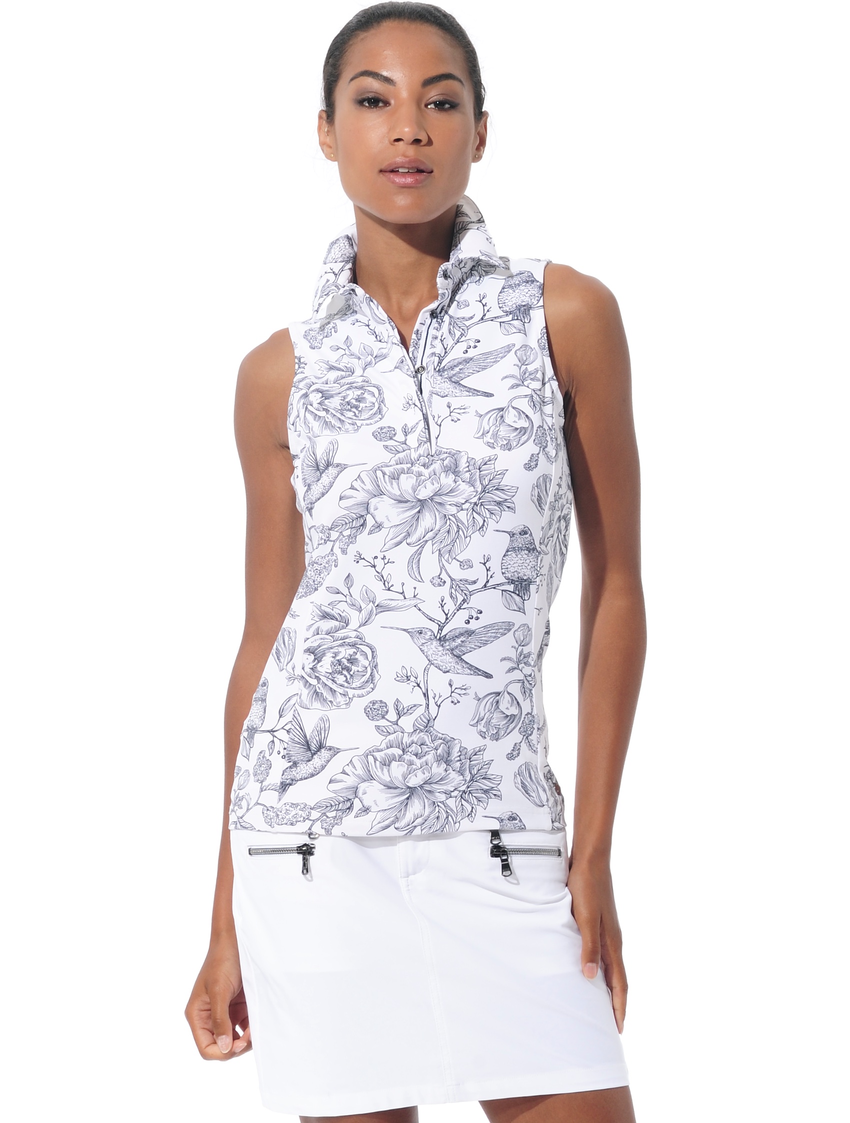 Flower Bird print polo shirt black/white 