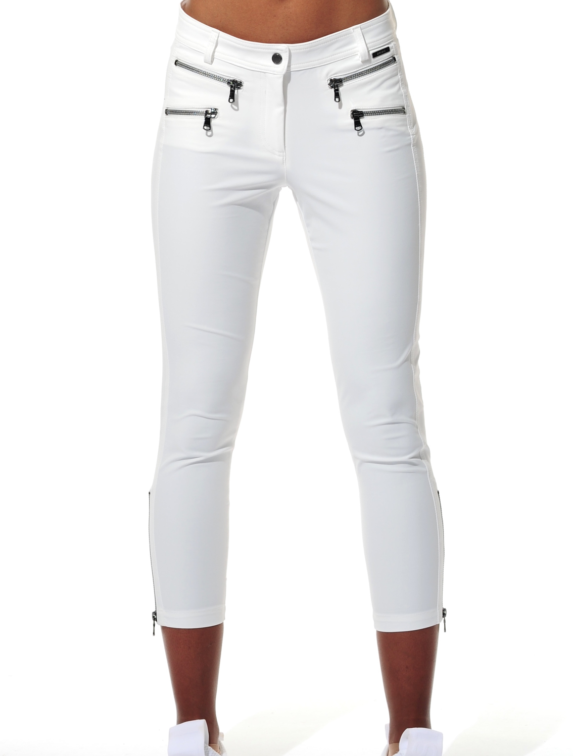 Shiny Stretch Double Zip Cropped Pants creamy