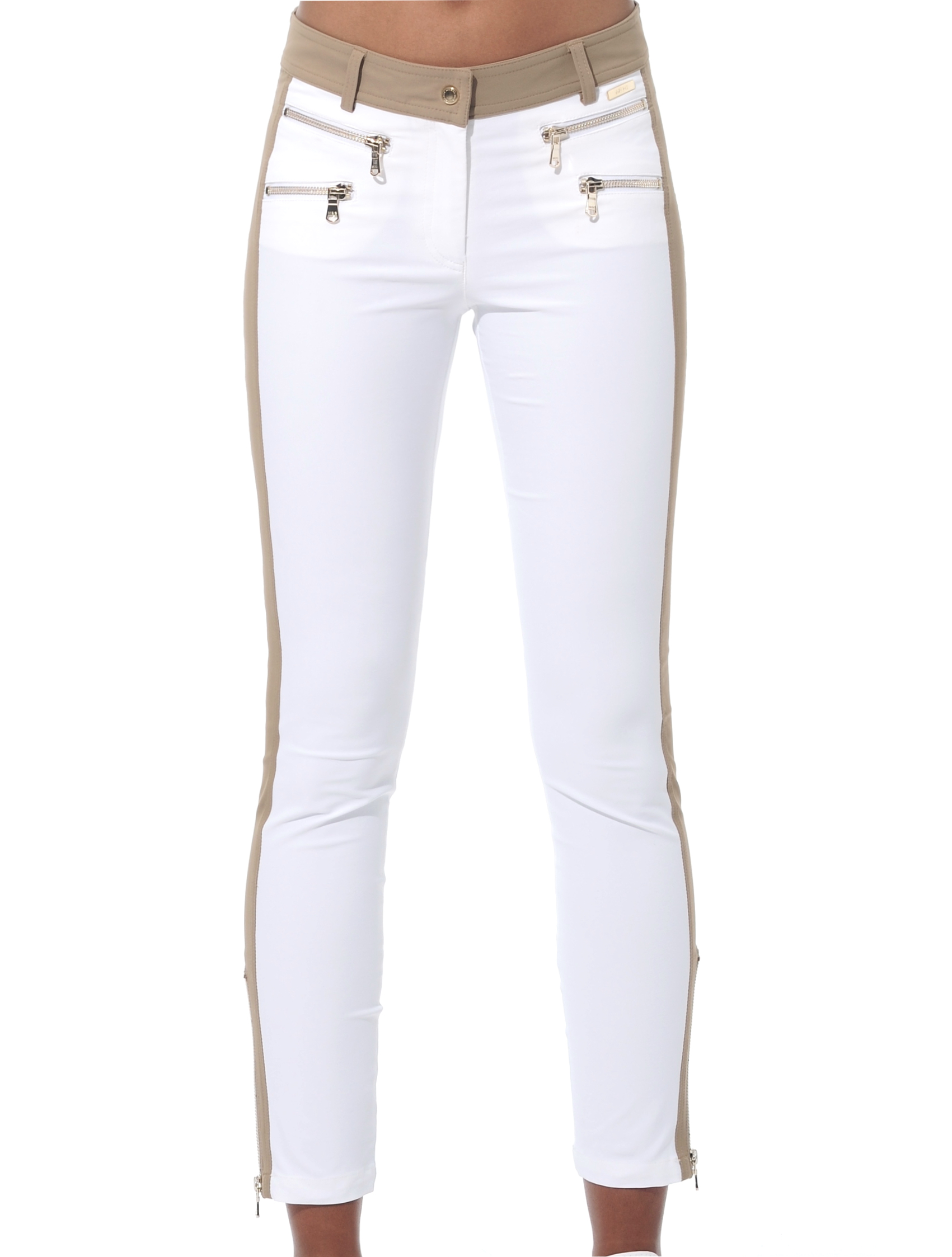 4way stretch double zip ankle pants white/chestnut 