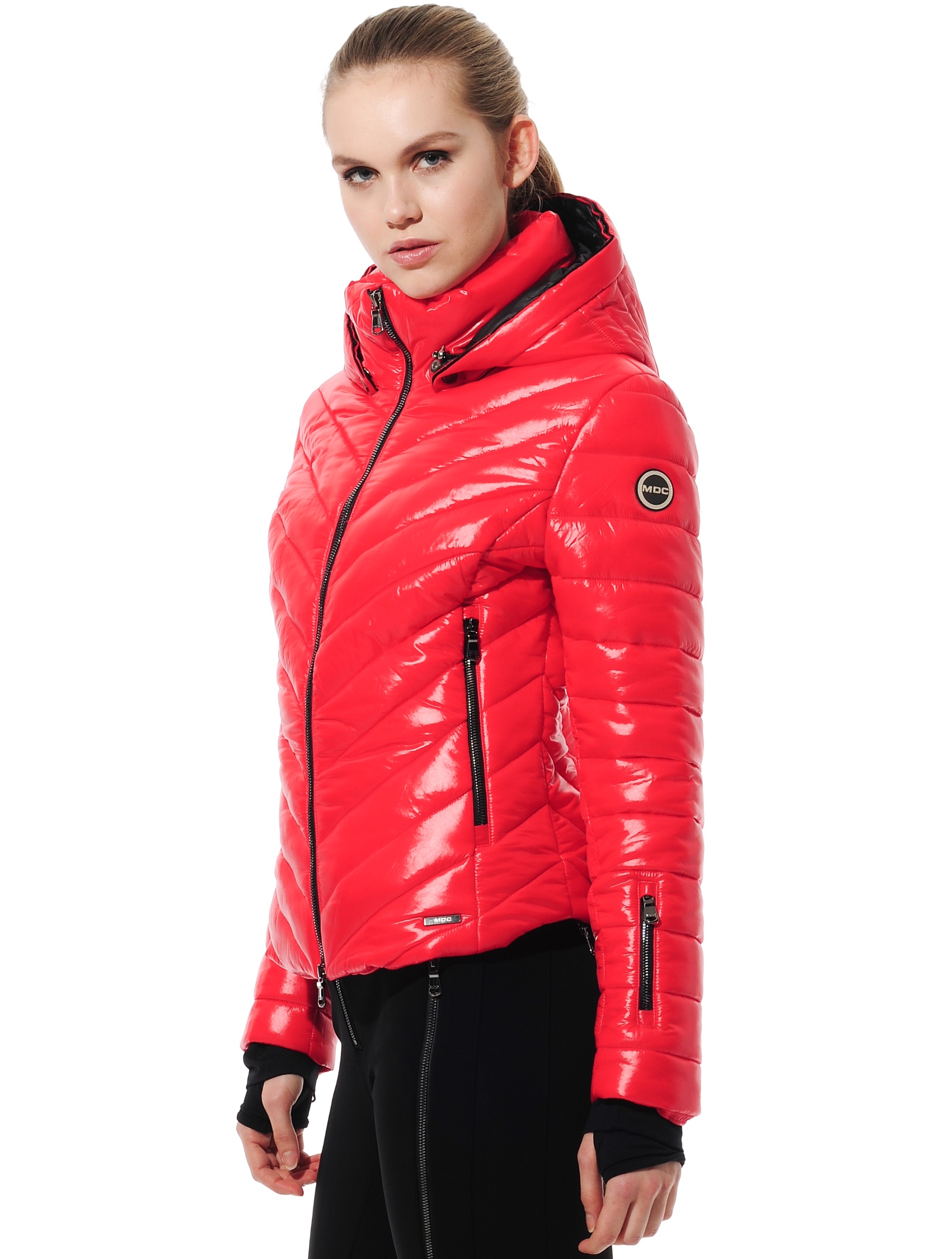 shiny ski jacket red 