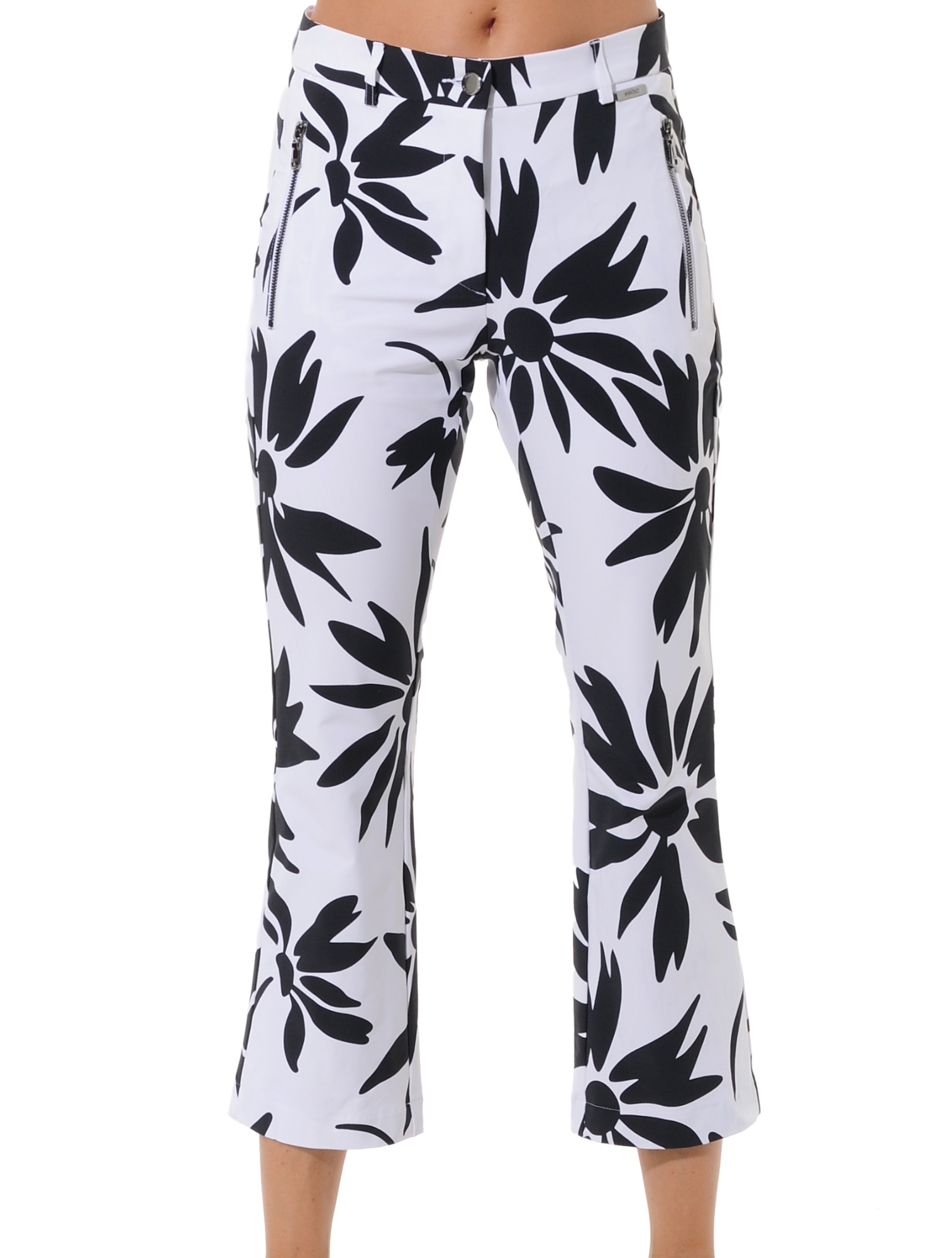 Daisies print boot cut cropped chinos black/white