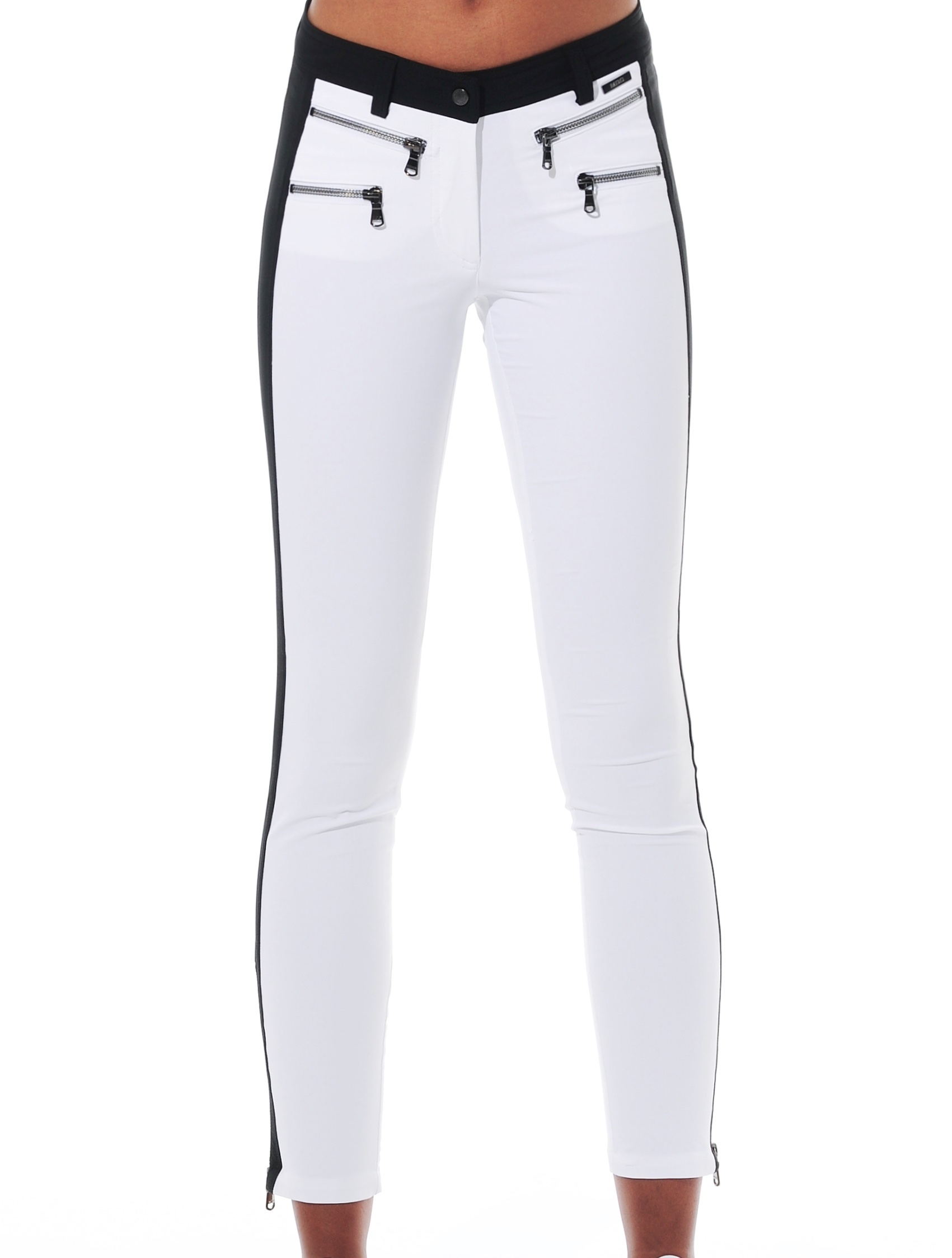 4way stretch double zip ankle pants white/black 