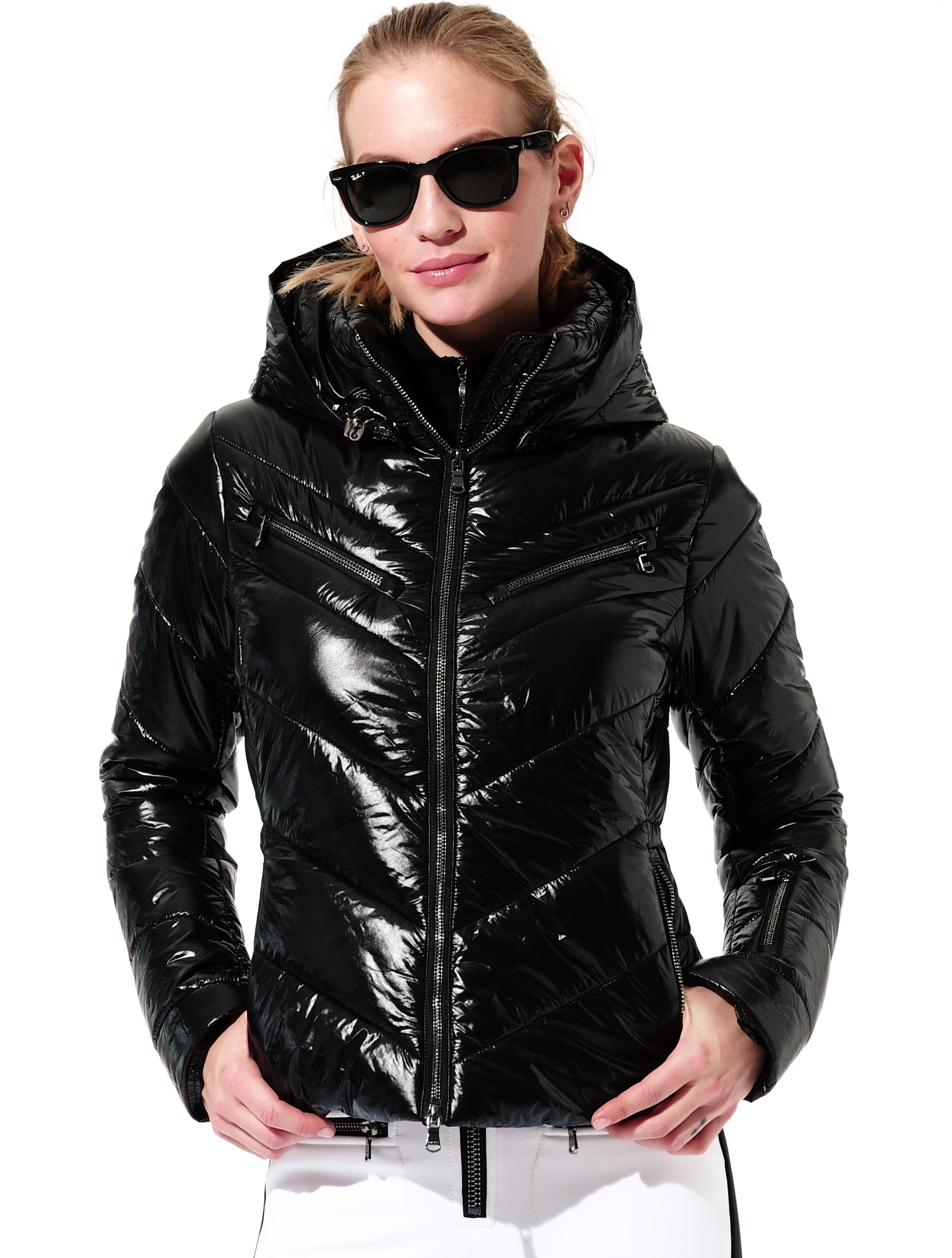shiny ski jacket black 