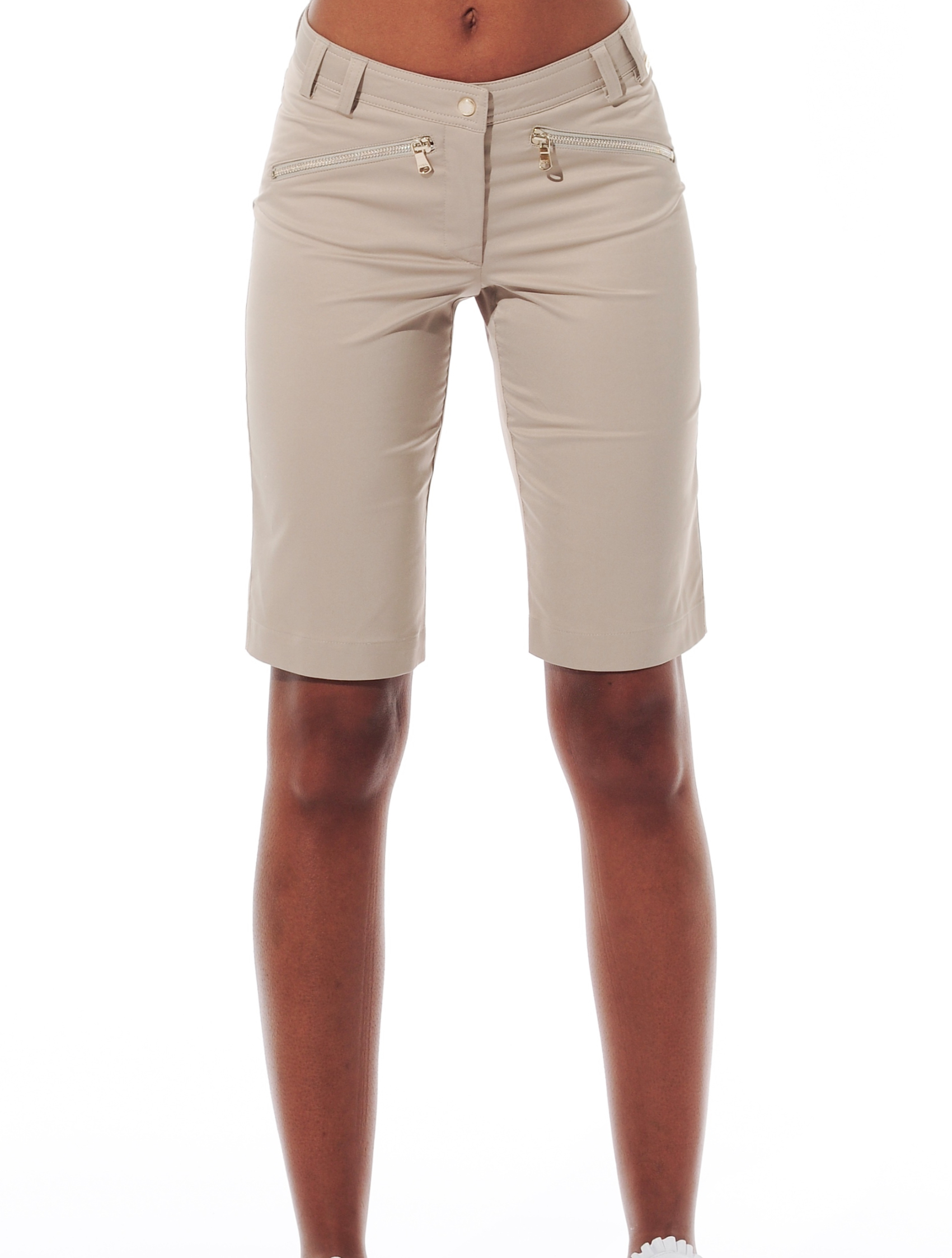 shiny stretch bermuda shorts light taupe 