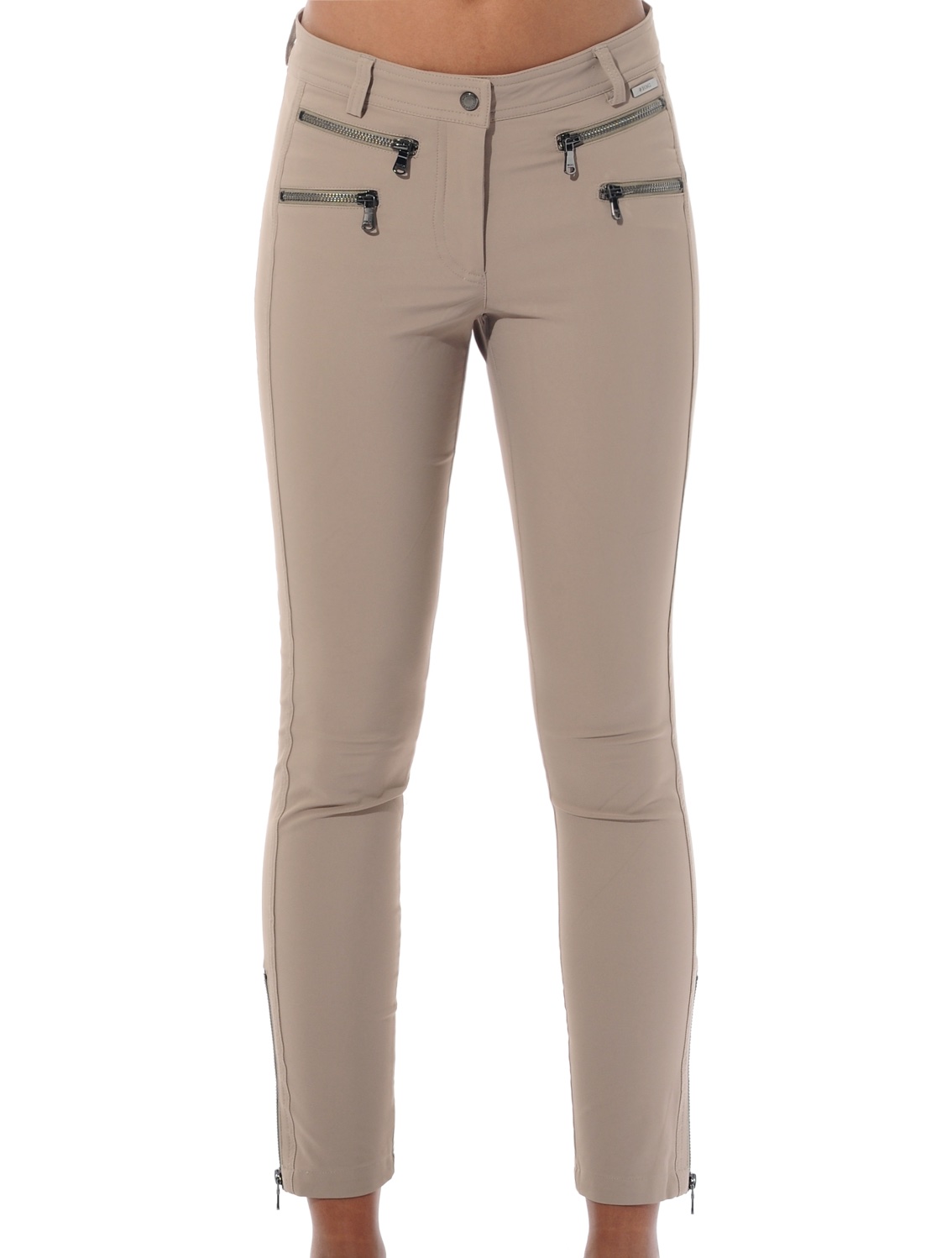 4way stretch double zip ankle pants taupe 
