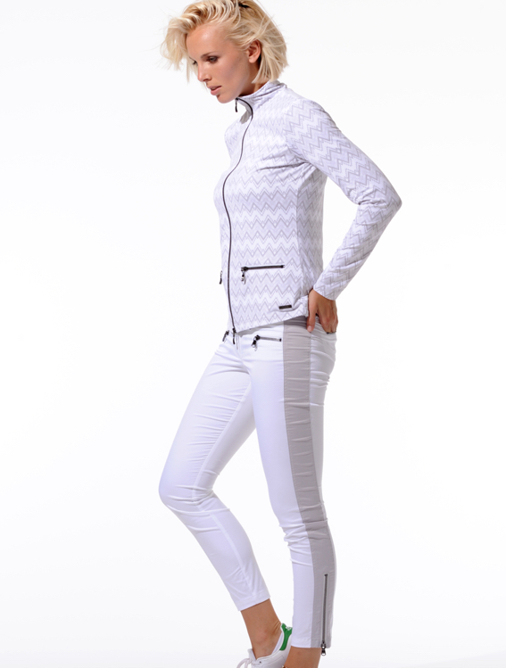 Shiny Stretch Double Zip Ankle Pants white/silver