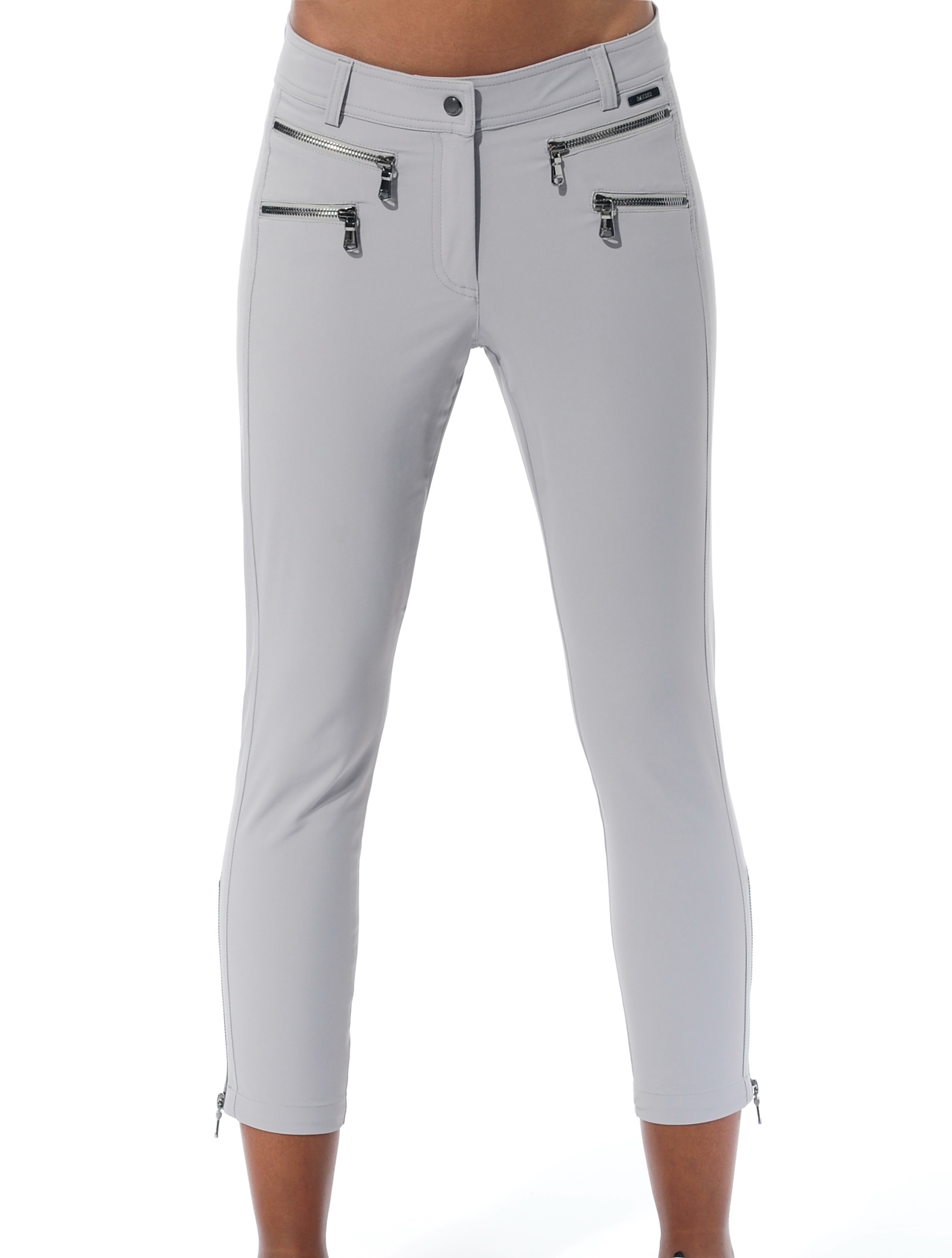 4way stretch double zip cropped pants grey 