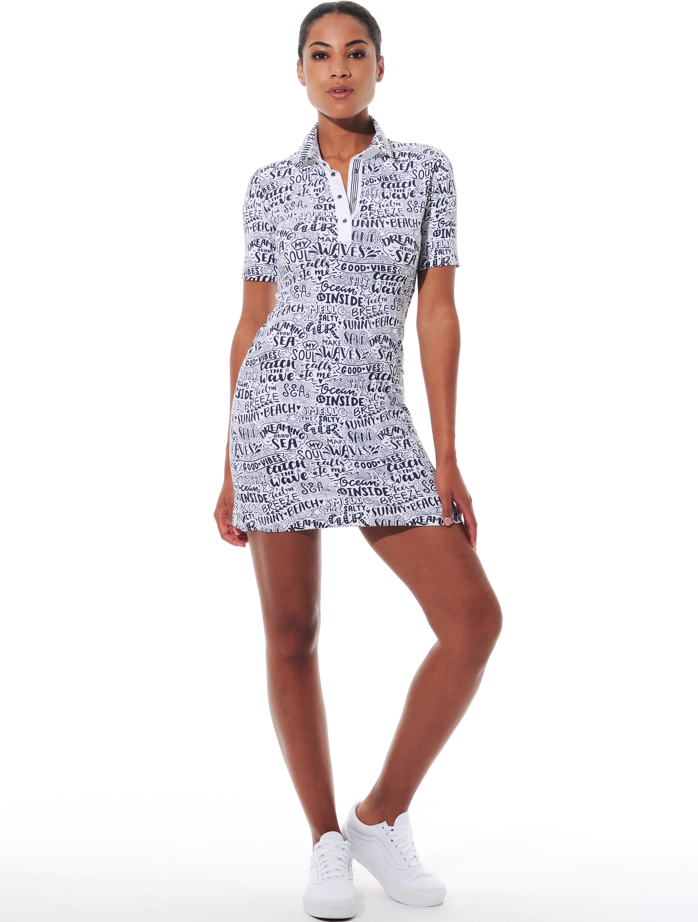 Summer print polo dress navy 