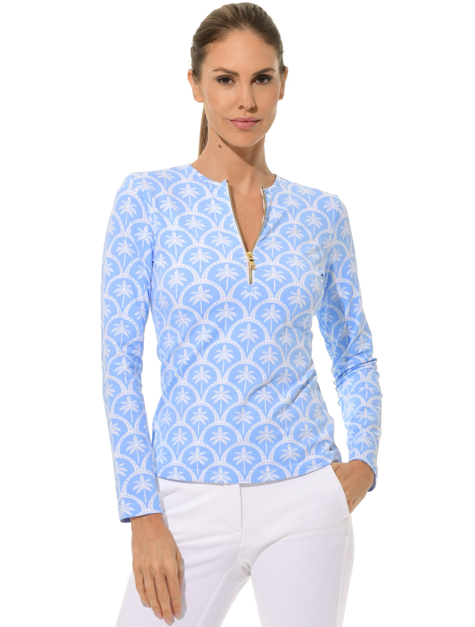 Barbados Print Zip Longsleeve baby blue