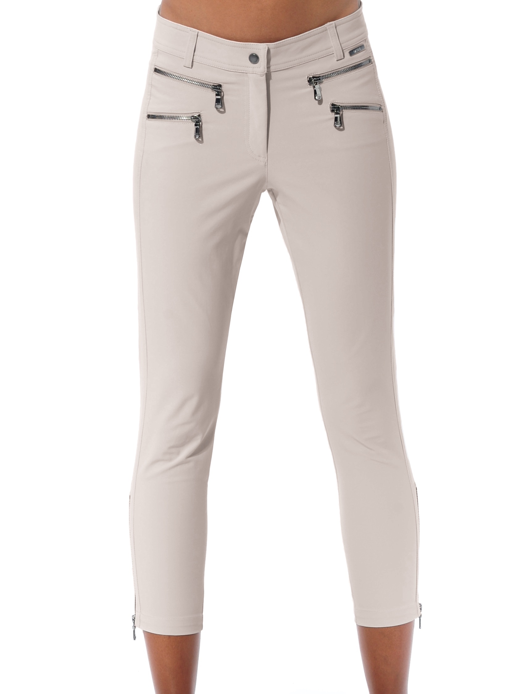 light stretch double zip cropped pants light taupe 