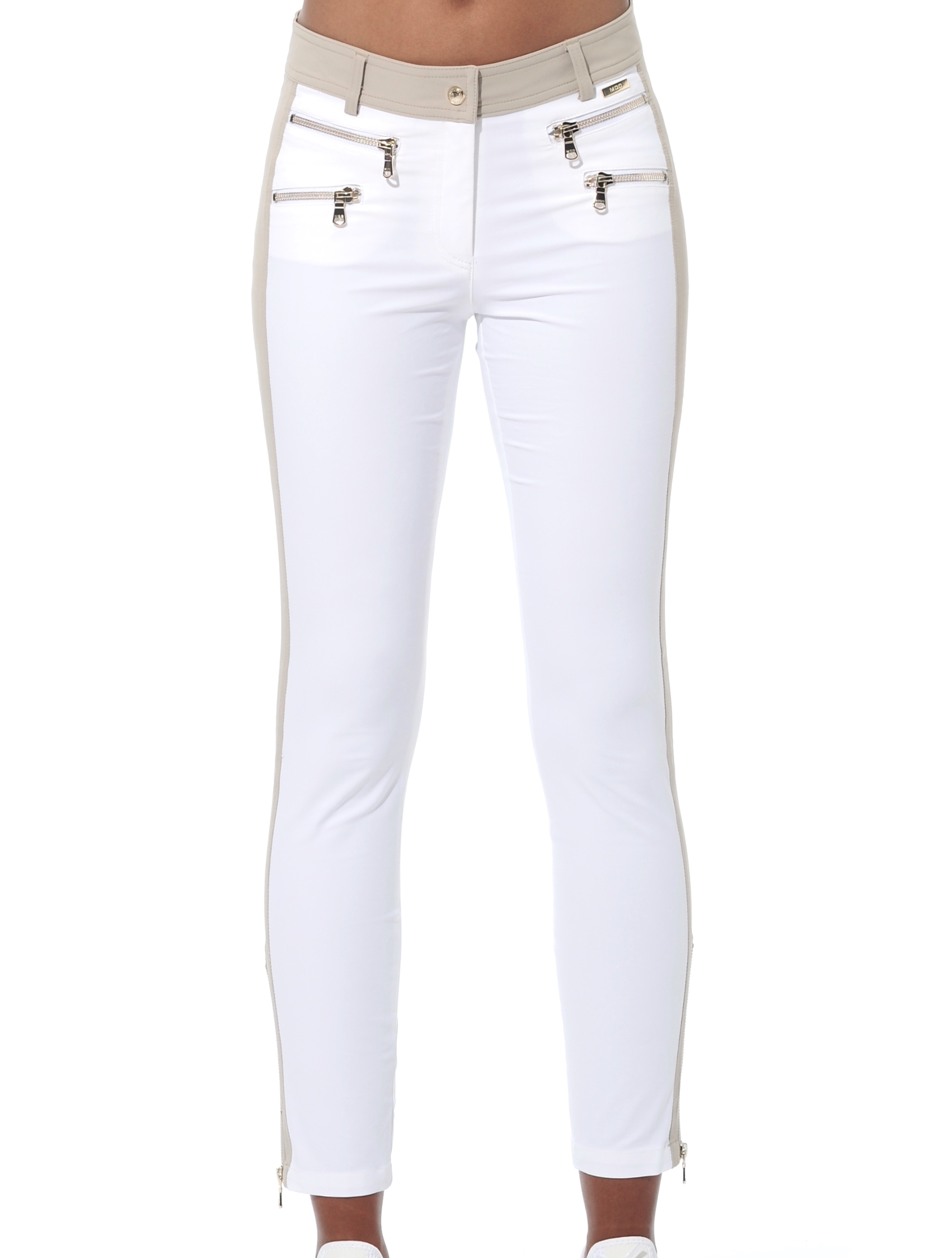 4way stretch double zip ankle pants white/light taupe 