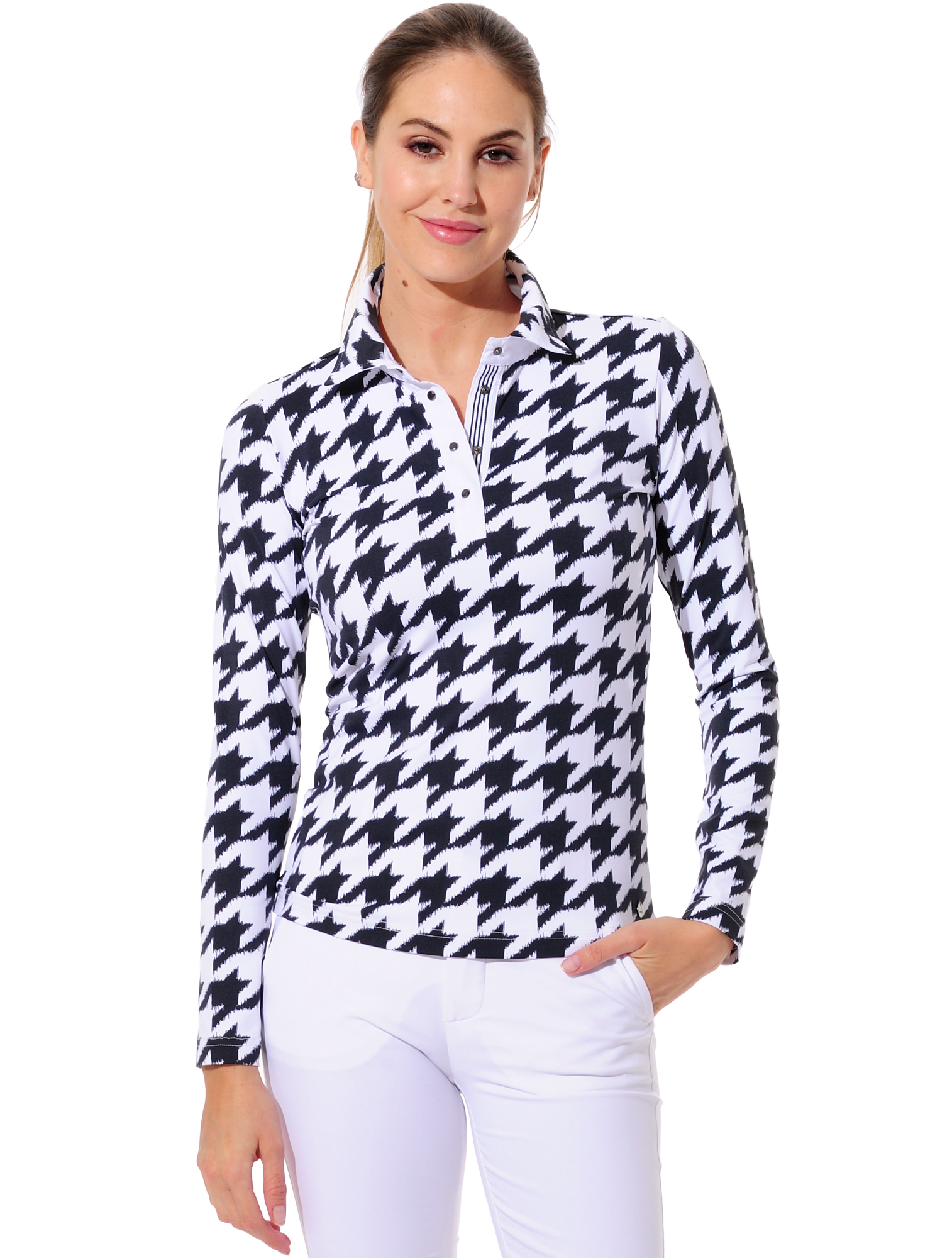 Houndstooth print golf polo shirt black/white 