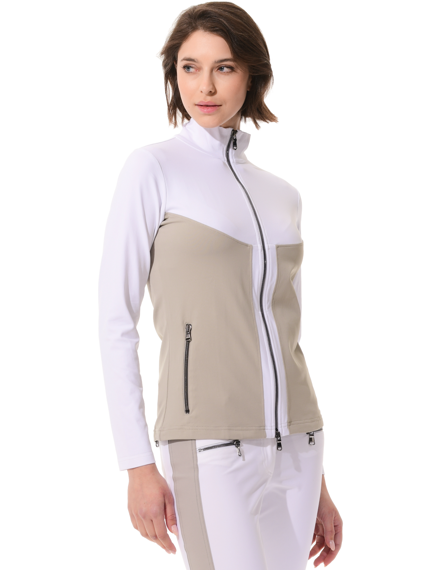 Jersey full zip midlayer sage grey/white