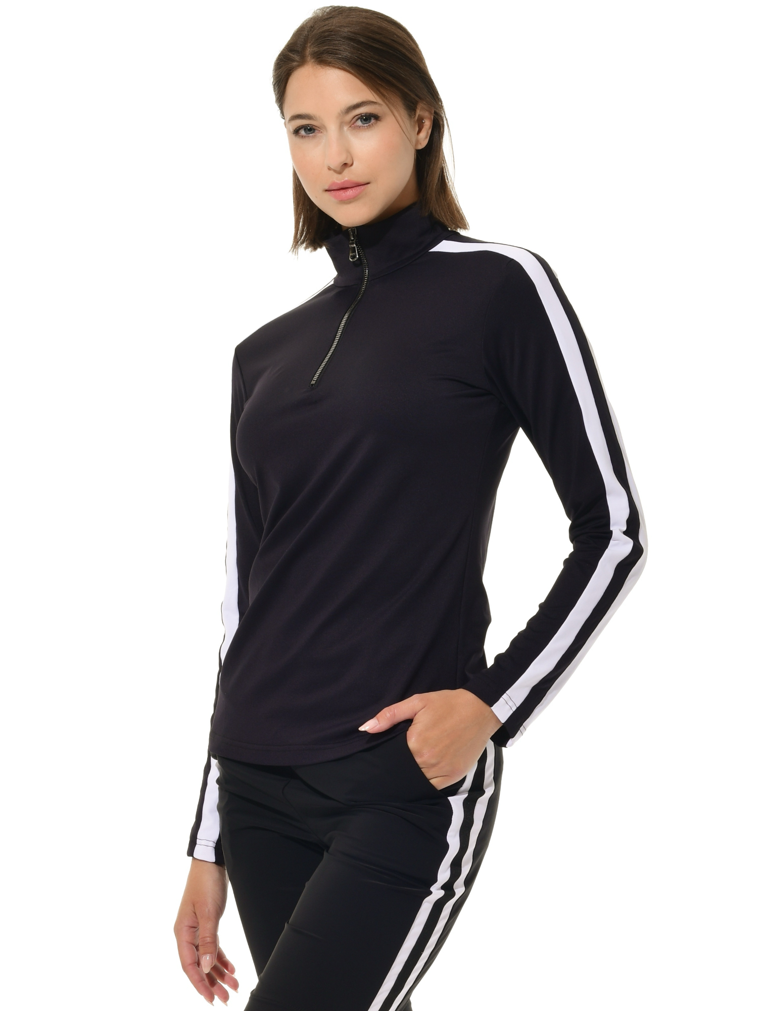 Jersey Zip Longsleeve black/white