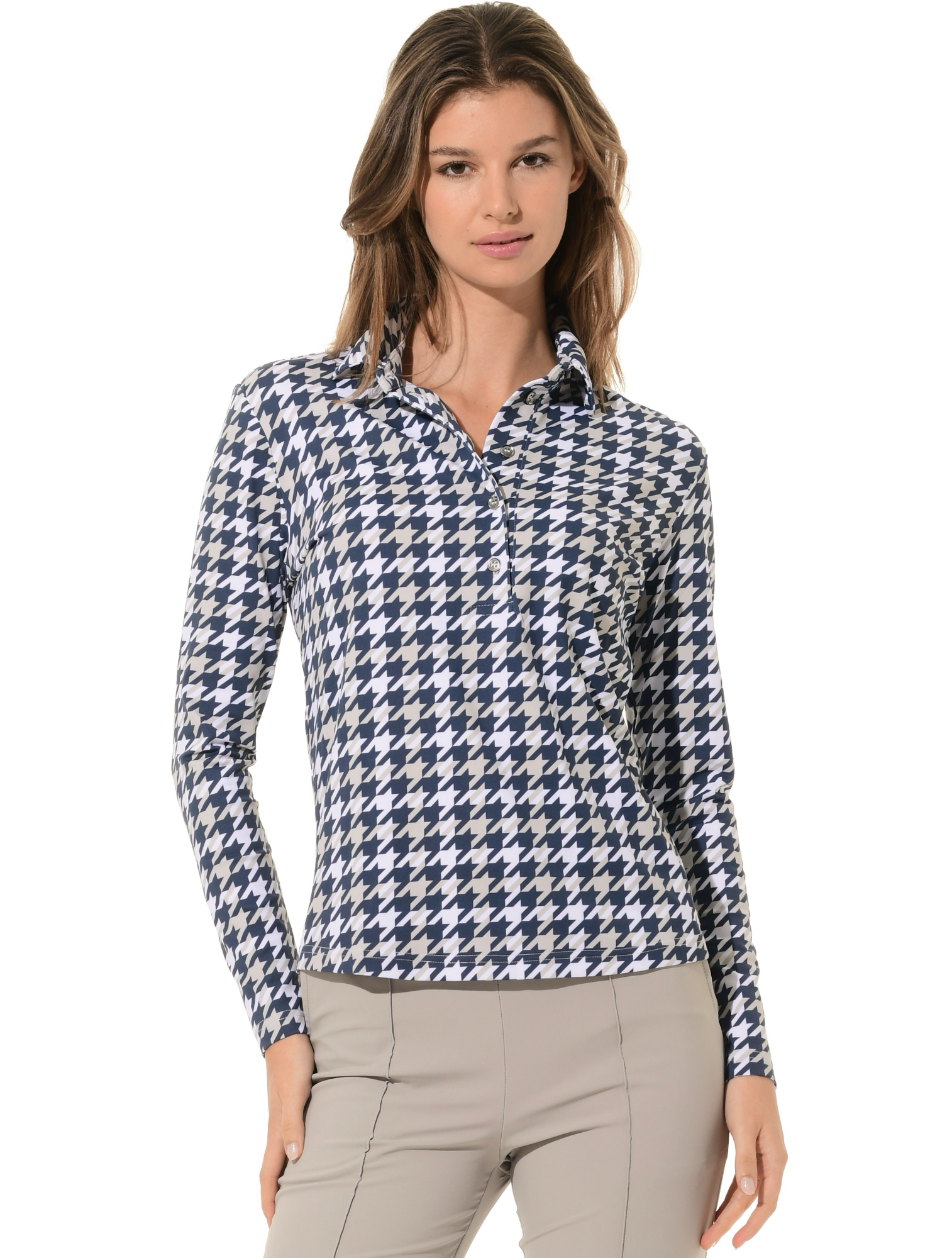 Pied-de-Poule Print Golf Poloshirt navy
