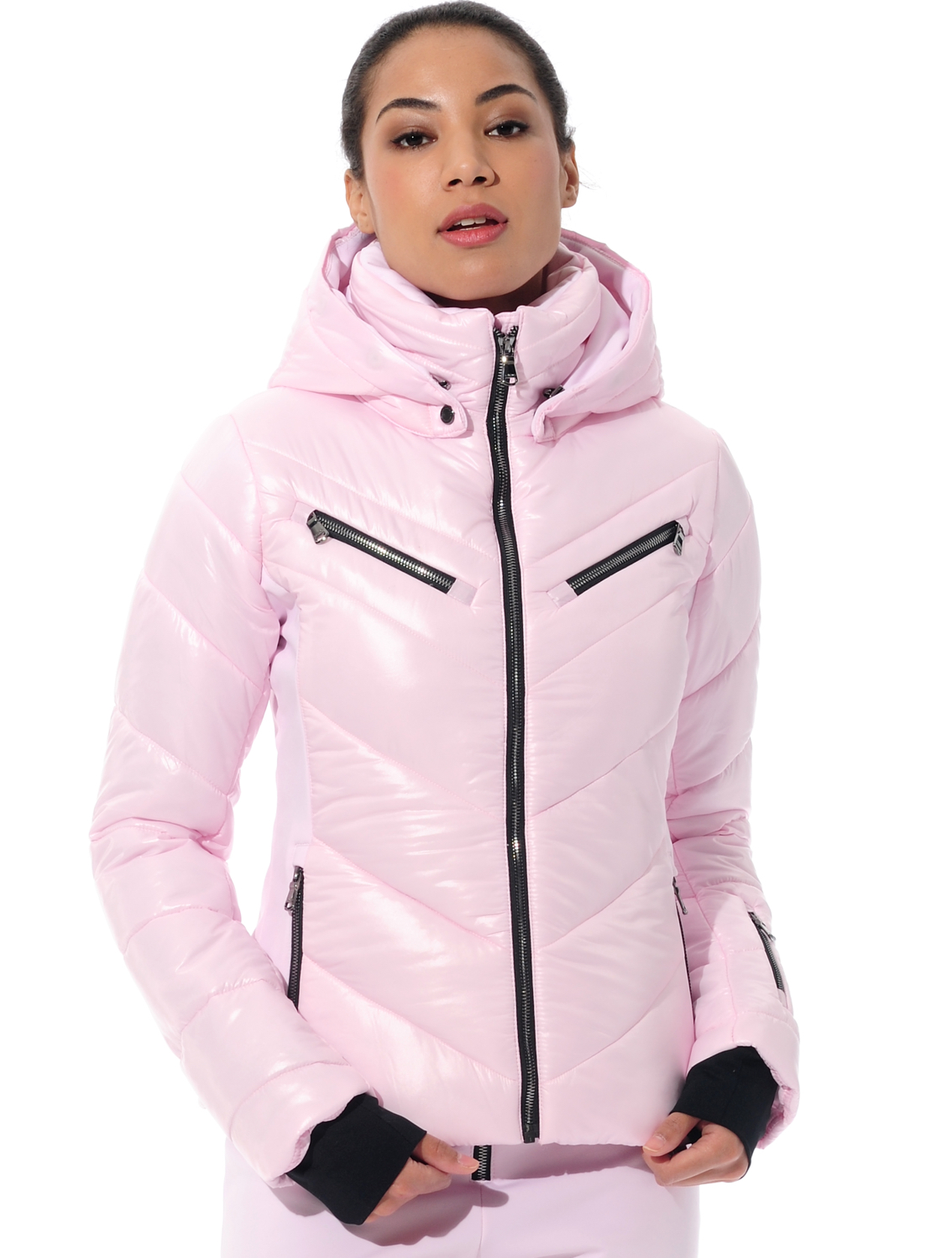 shiny ski jacket with 4way stretch side panels macaron 