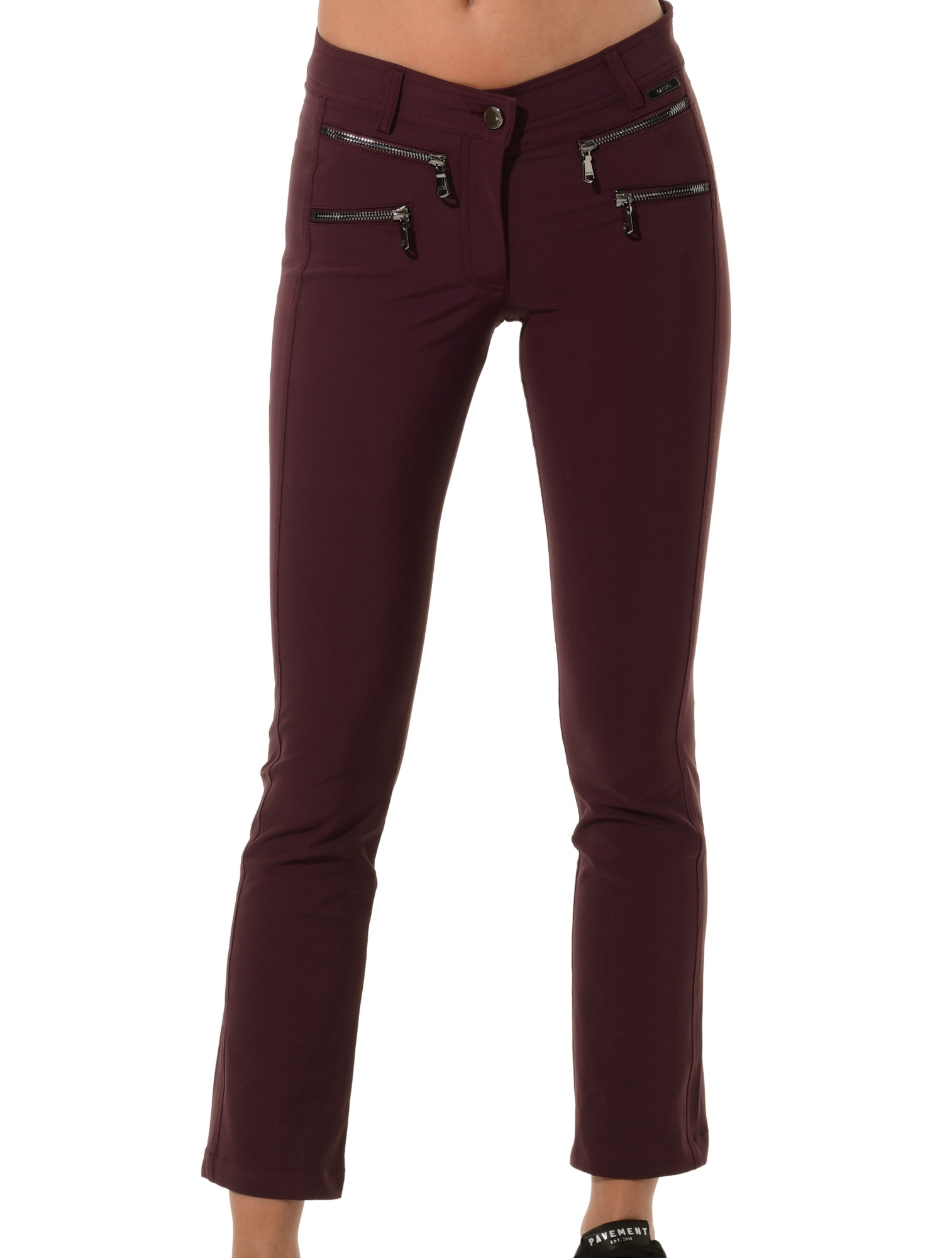 4way Stretch Double Zip Flared Ankle Pants burgundy