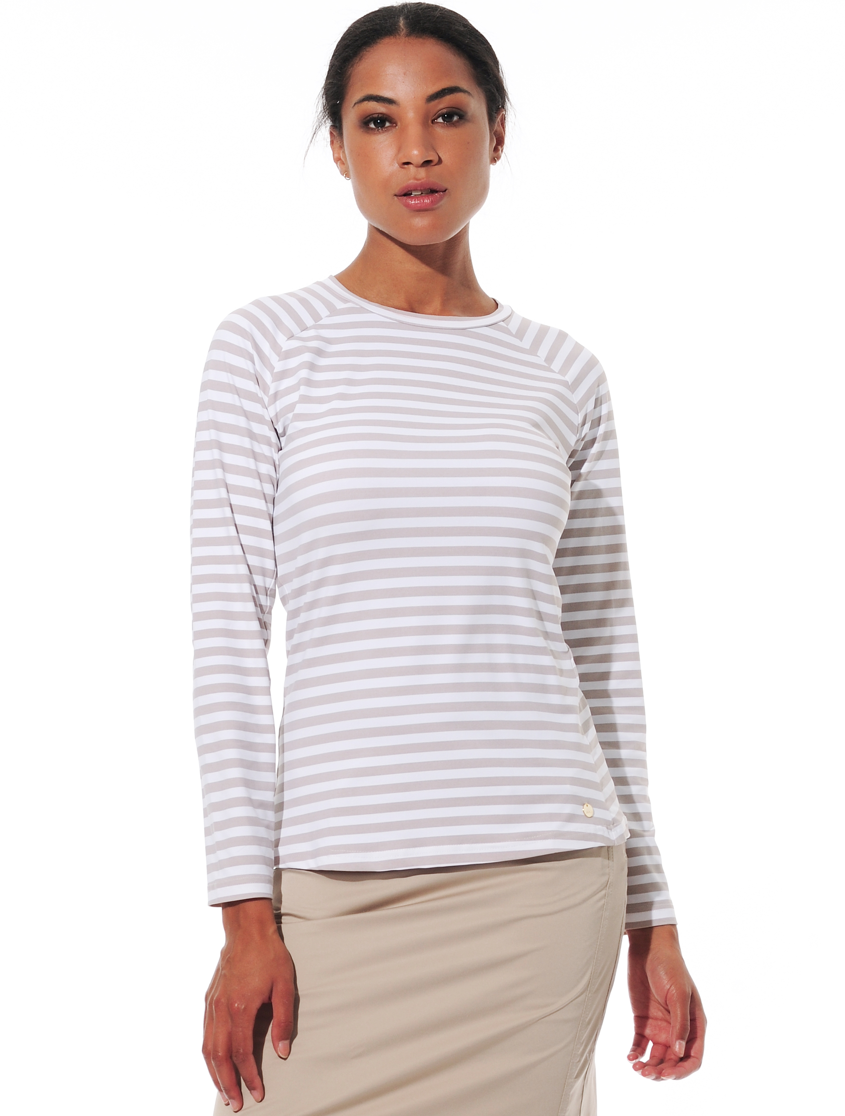 Striped print top light taupe 