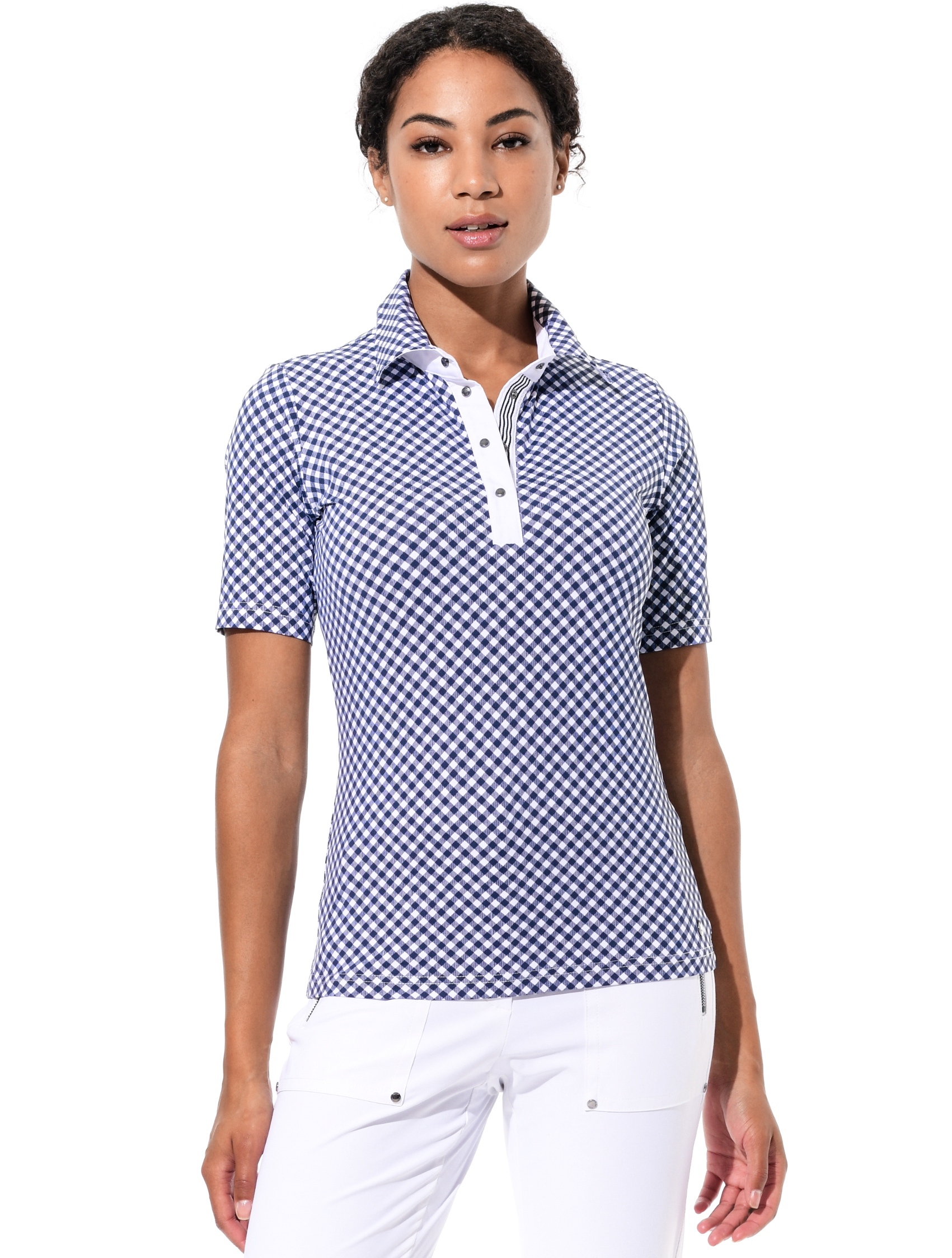 Vichy print polo shirt navy 