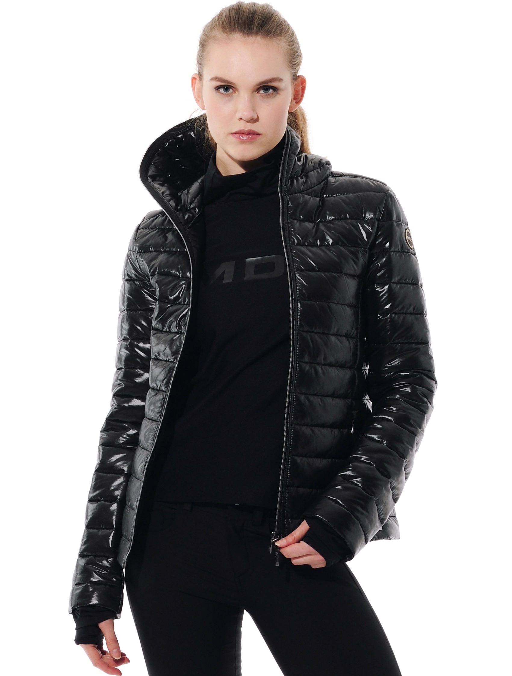 shiny puffer jacket black 