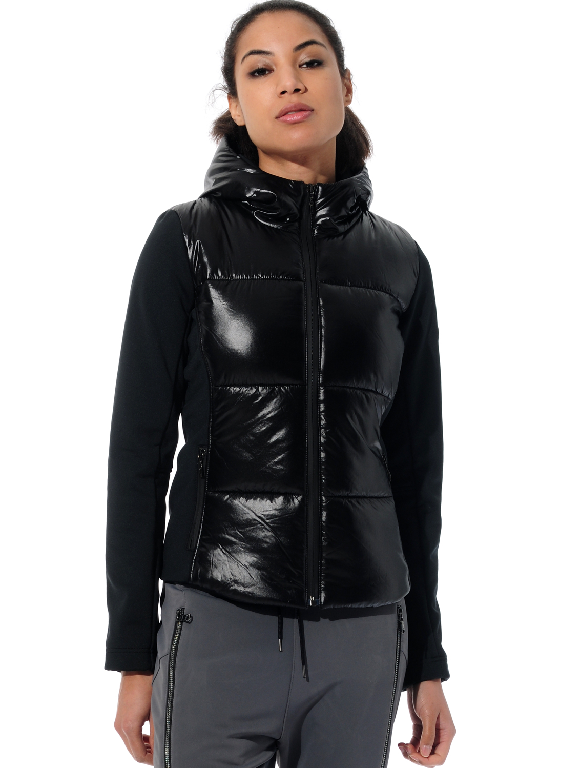 Power Stretch Shiny Kapuzenjacke black