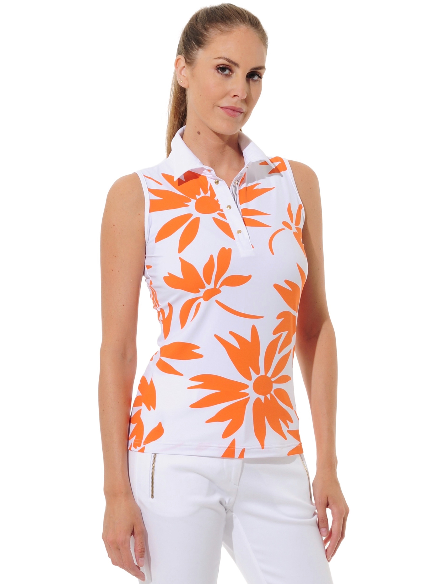 Daisies Print Golf Poloshirt papaya