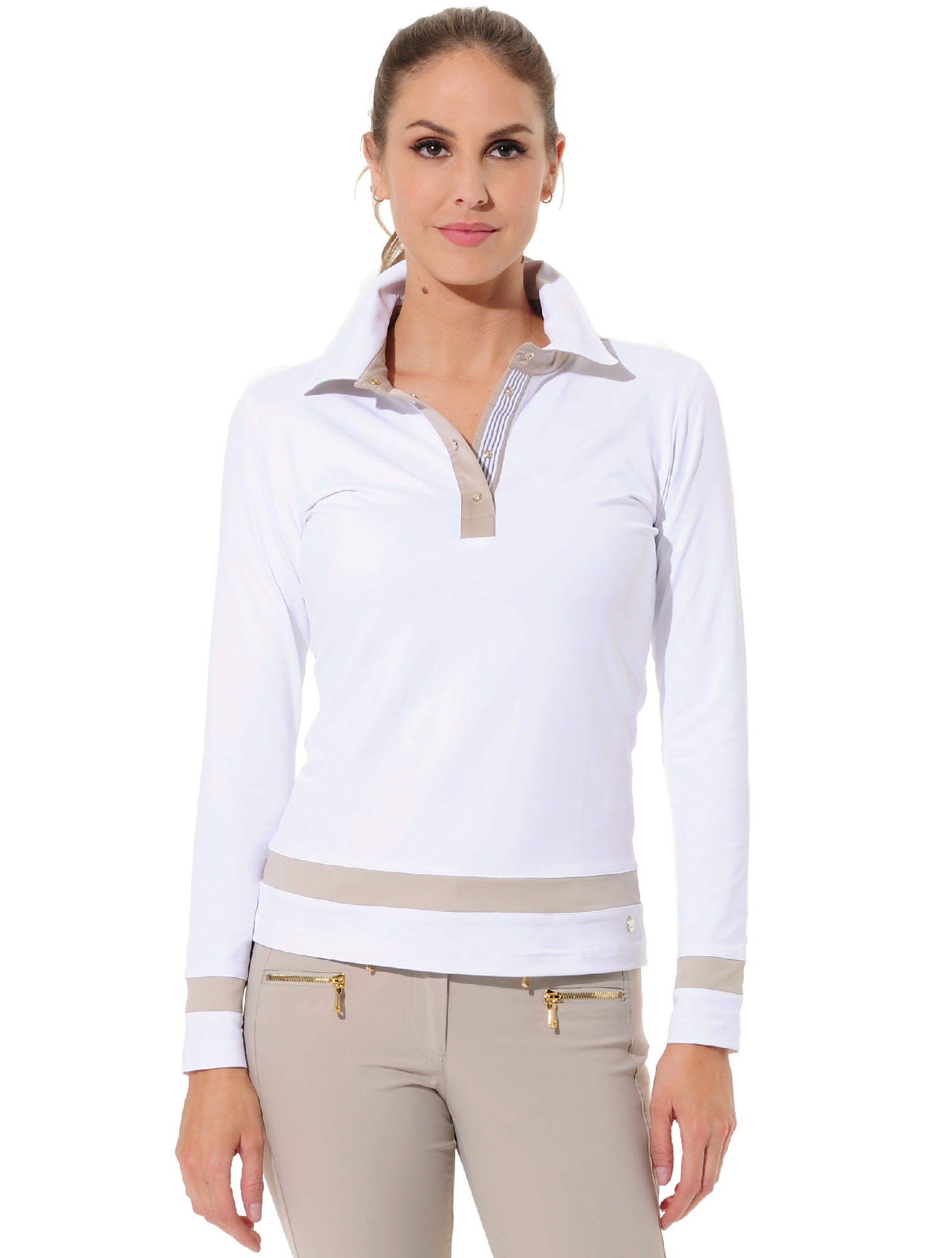 Jersey golf polo shirt white/light taupe 