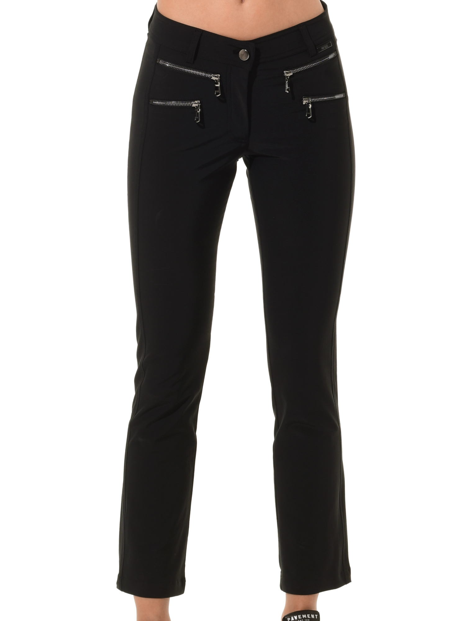 4way Stretch Double Zip Flared Ankle Pants black