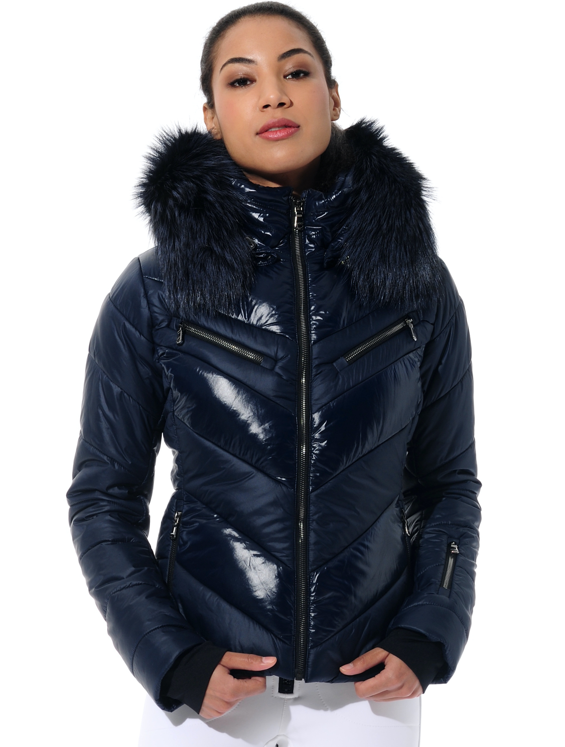 matte &amp  shiny ski jacket navy 