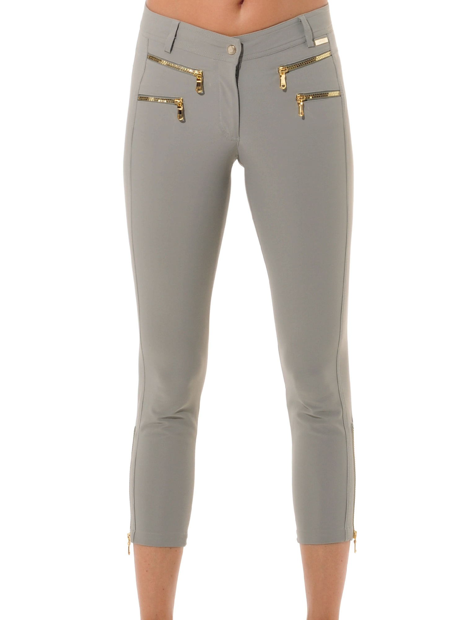 4way stretch shiny gold cube double zip cropped pants jade 