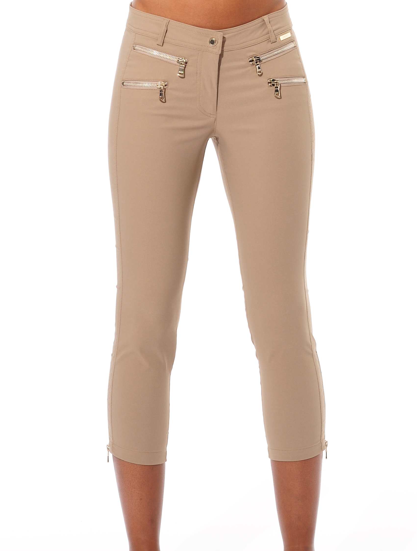 light stretch double zip cropped pants chestnut 