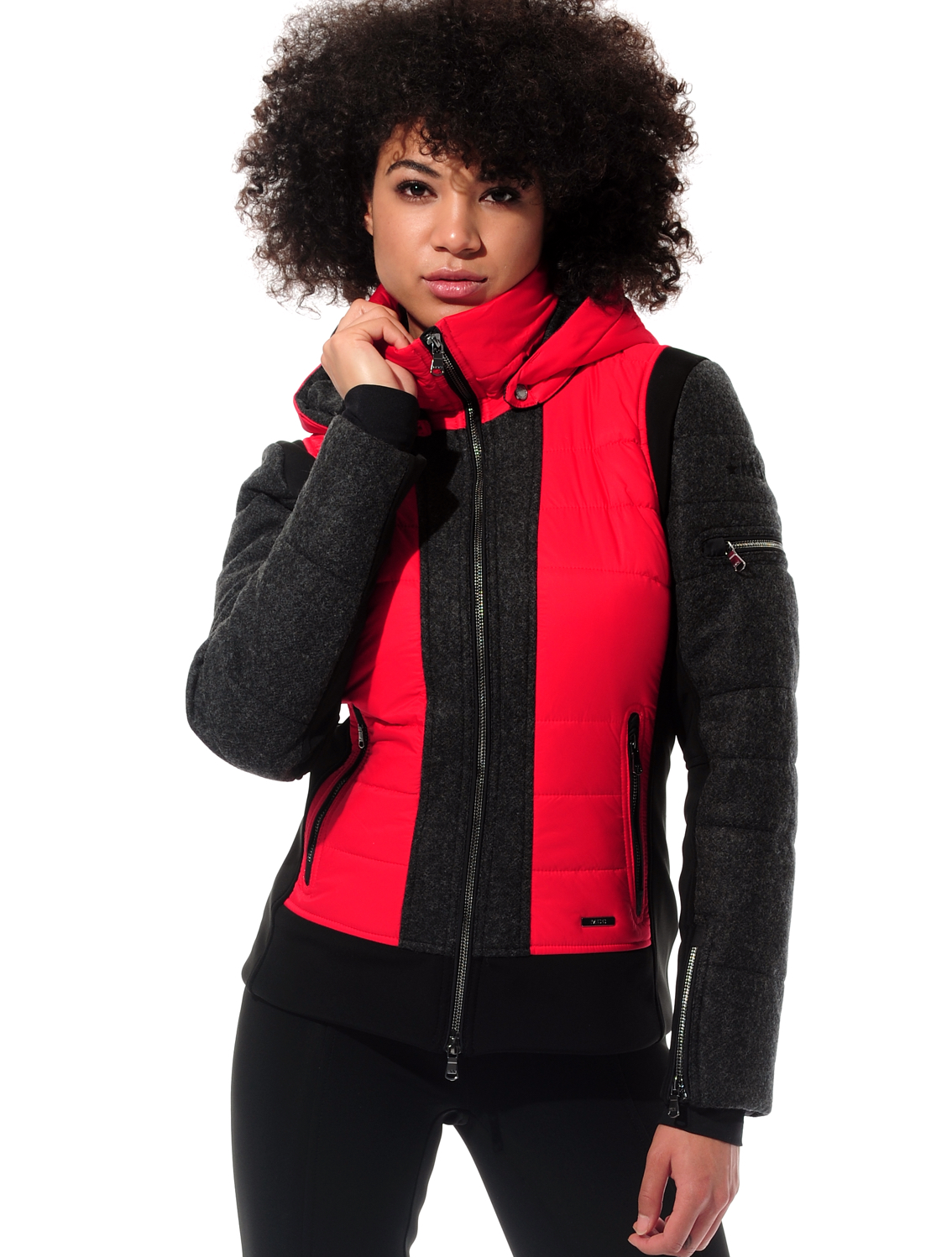 stretch ski jacket with loden details red/anthracite 