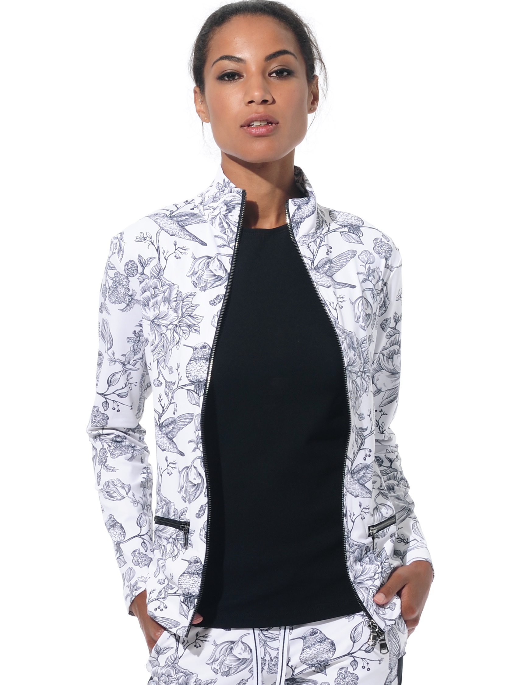 Flower Bird Print Jacke black/white