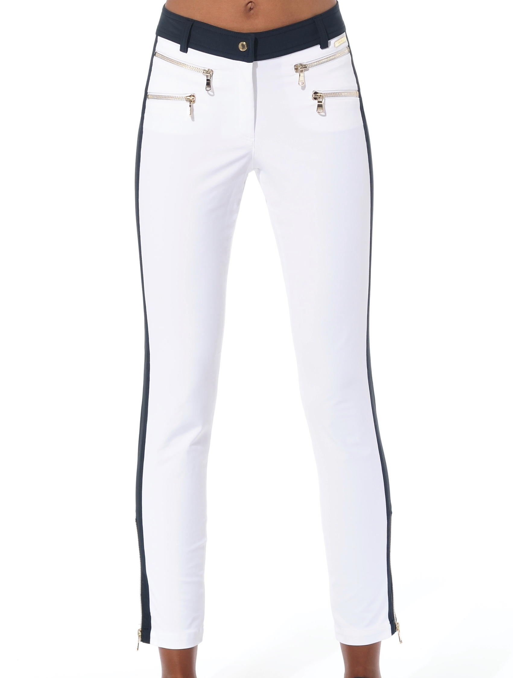 4way stretch double zip ankle pants white/night blue 