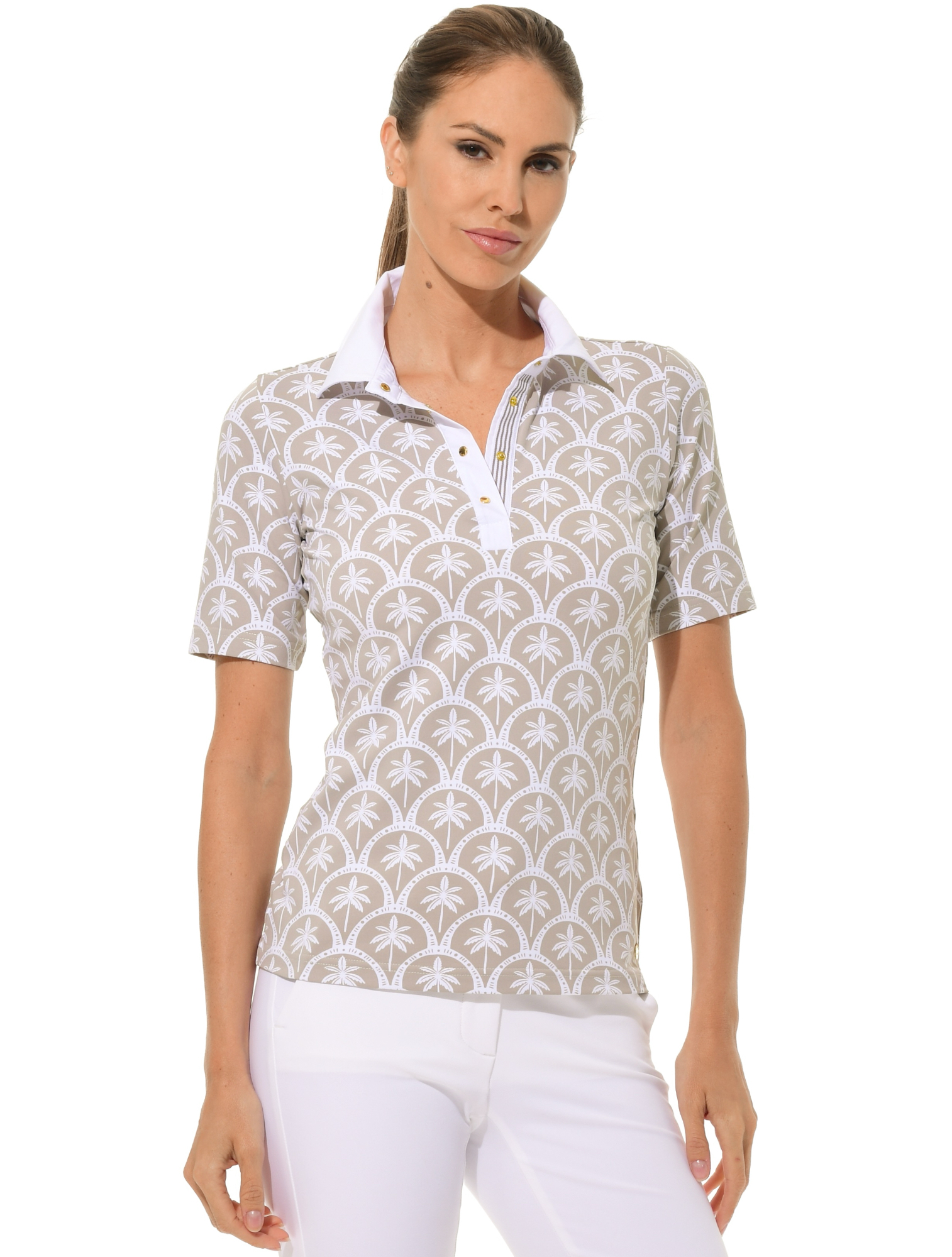 Barbados Print Golf Poloshirt light taupe
