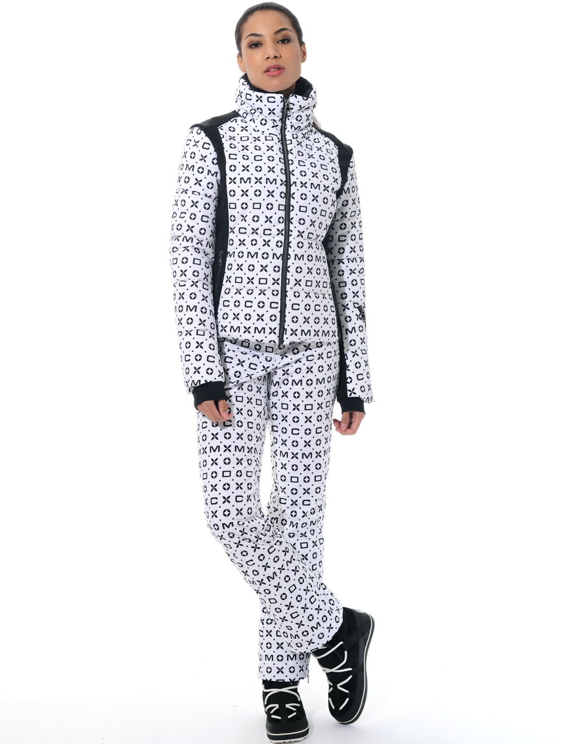 Stretch Print Skihose white/black