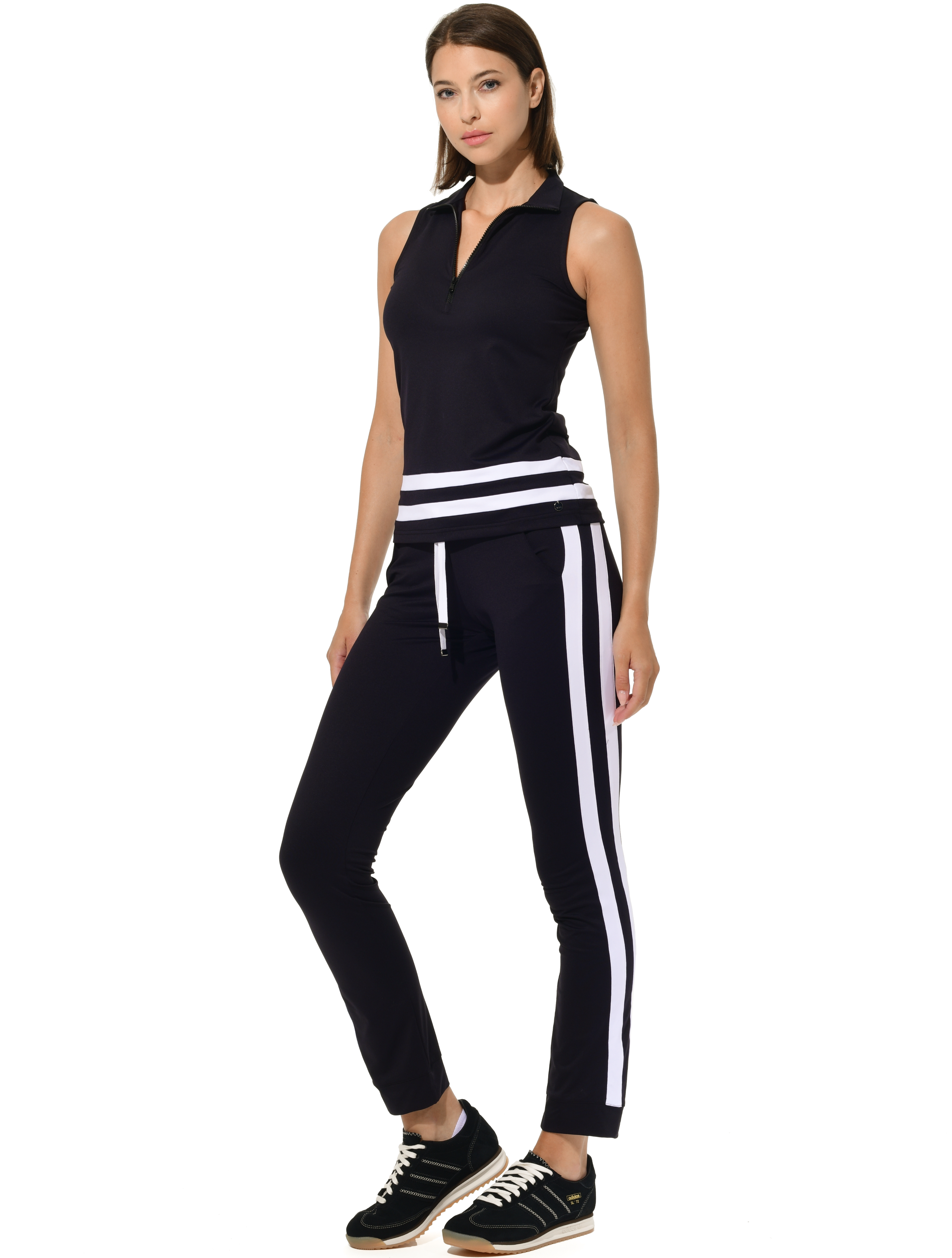 Jersey zip polo shirt black/white