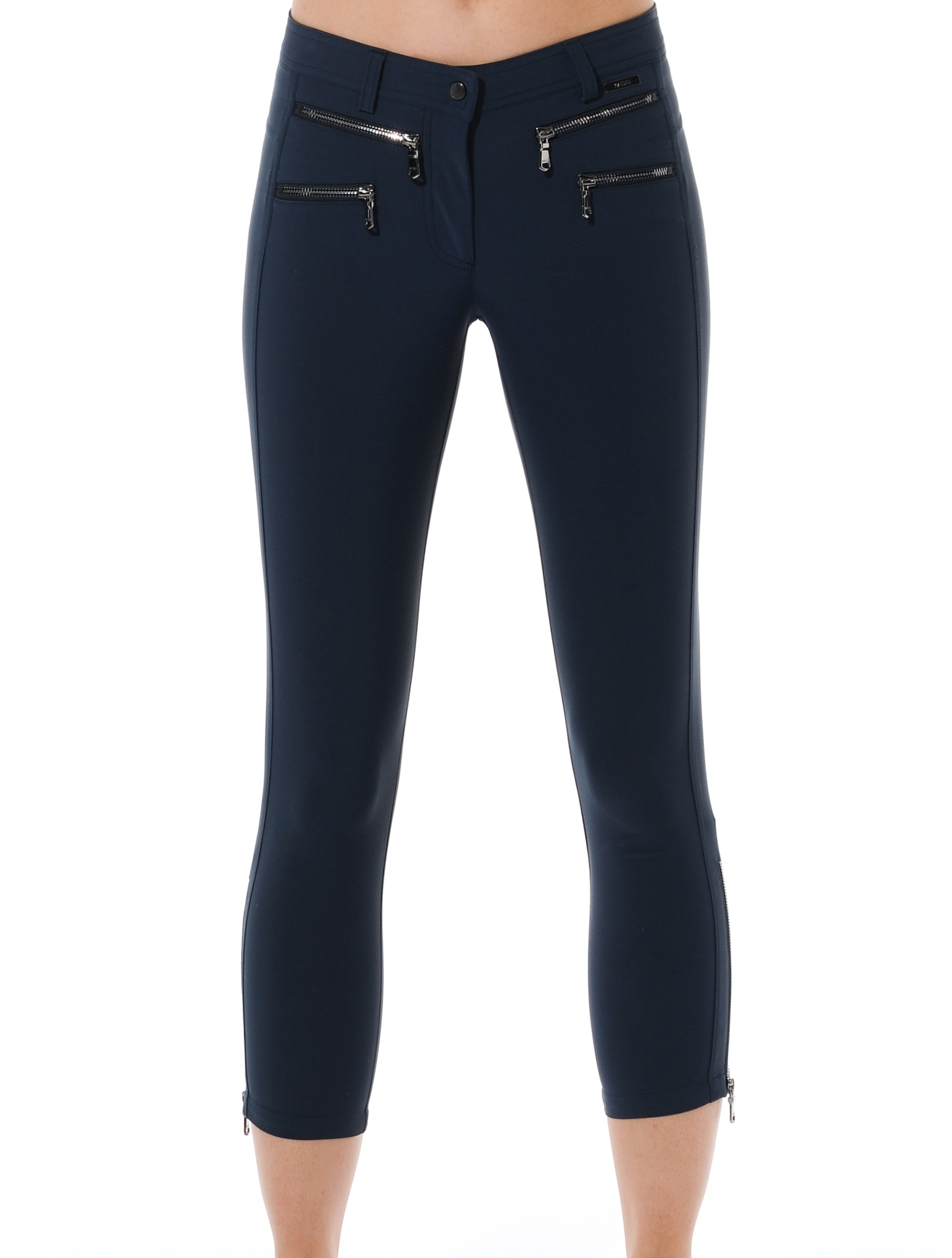 4way stretch double zip cropped pants navy 