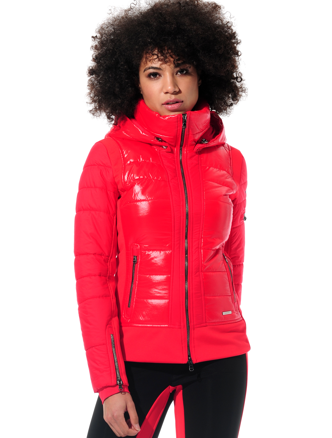 shiny ski jacket with 4way stretch side panels red 