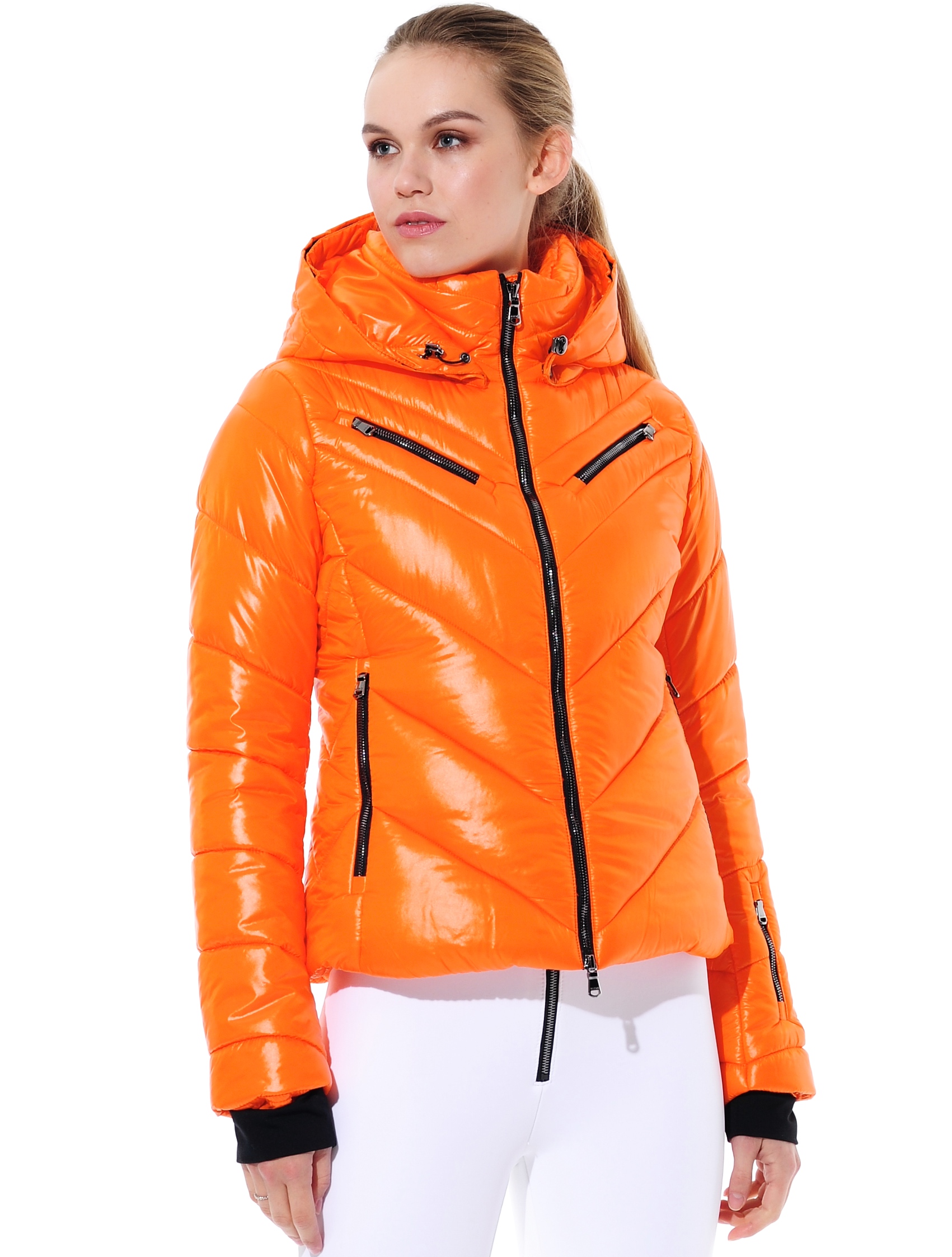 shiny ski jacket papaya 