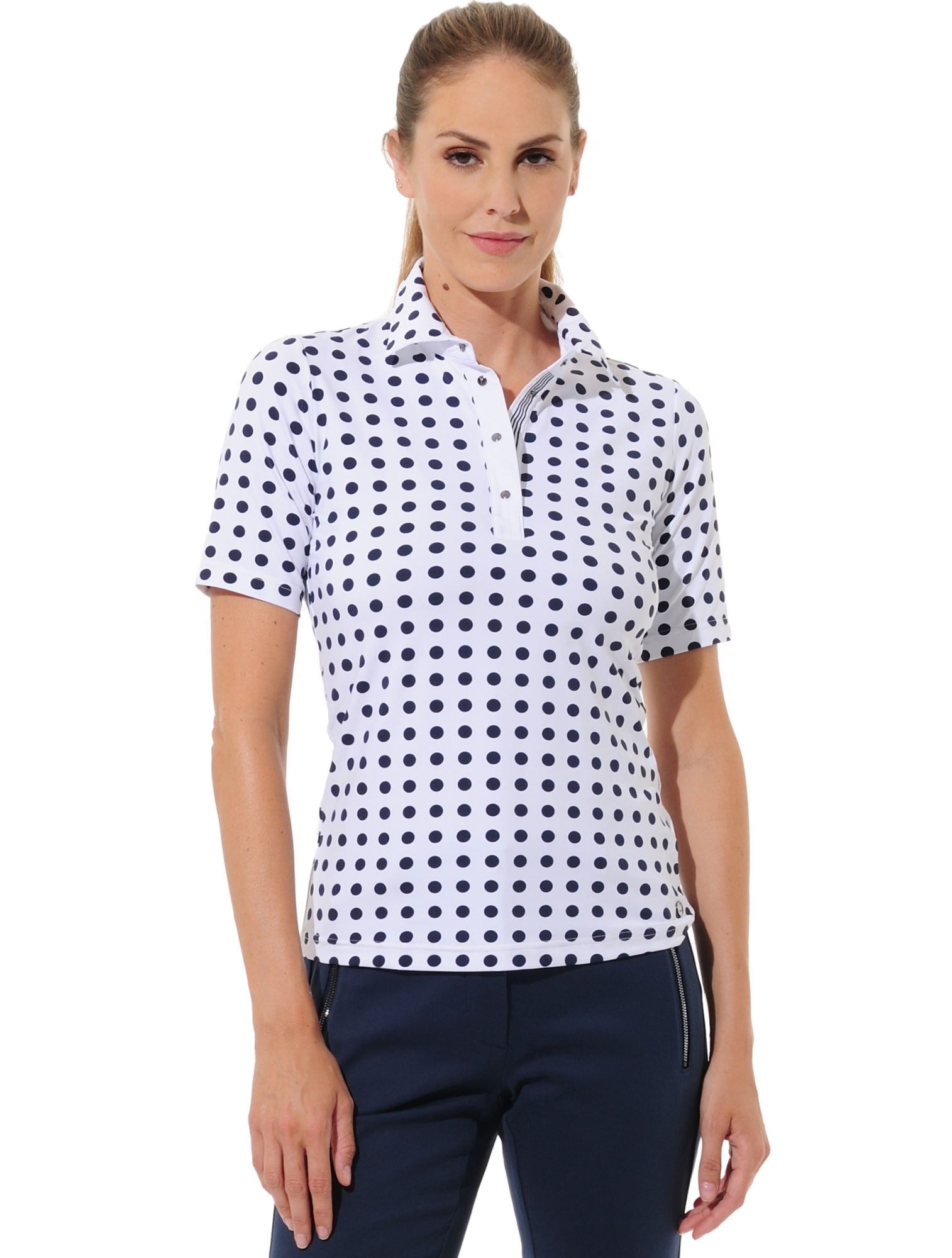 Dots print golf polo shirt navy